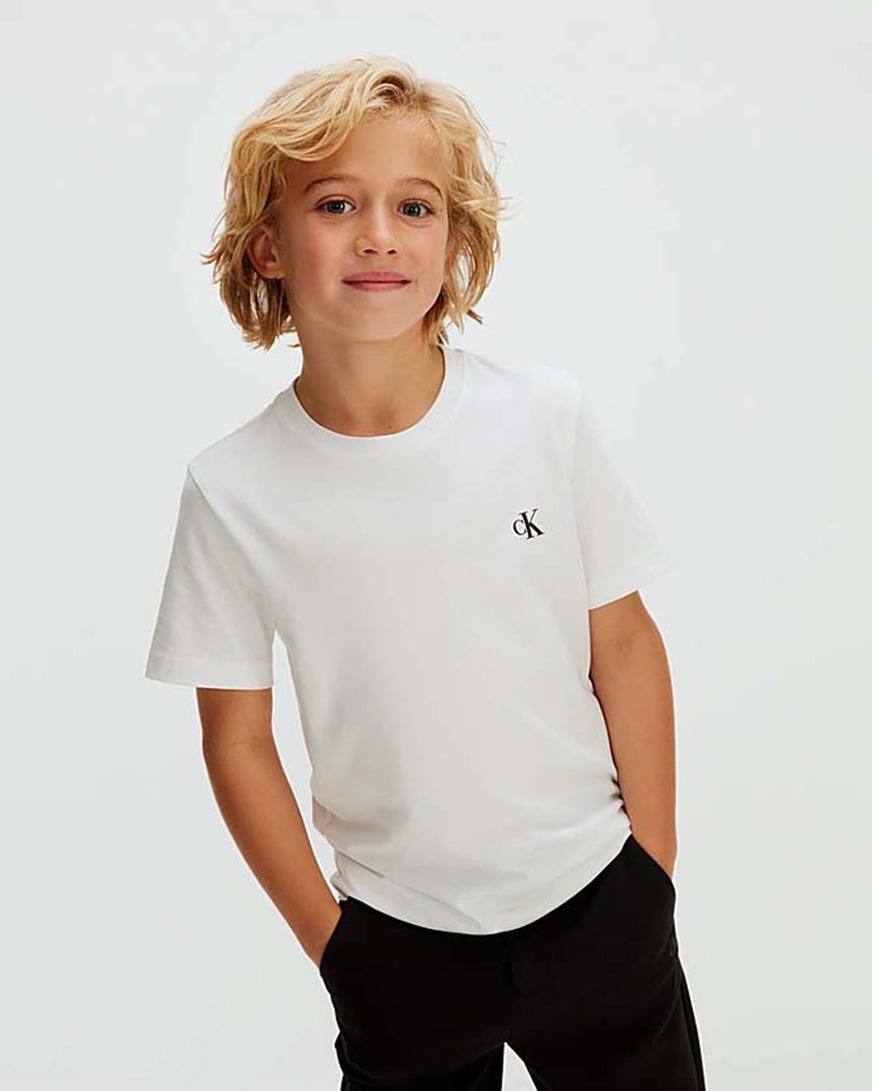 T-shirt bianca Calvin Klein in cotone a maniche corte con logo nero