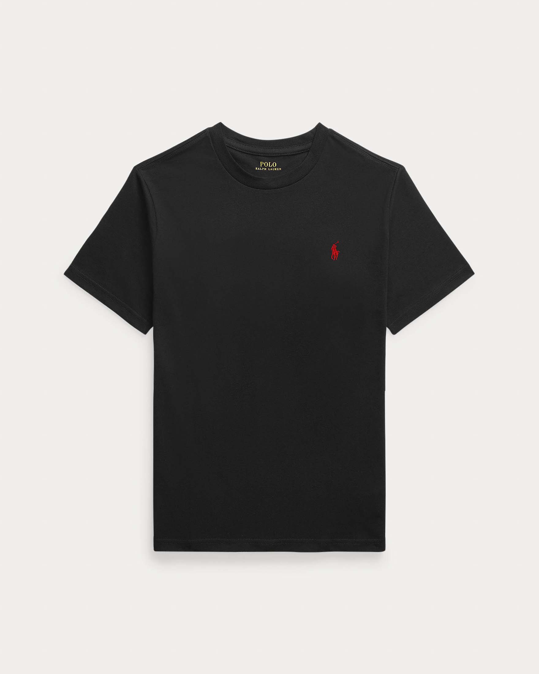 T-shirt Polo nera mezza manica con logo pony rosso