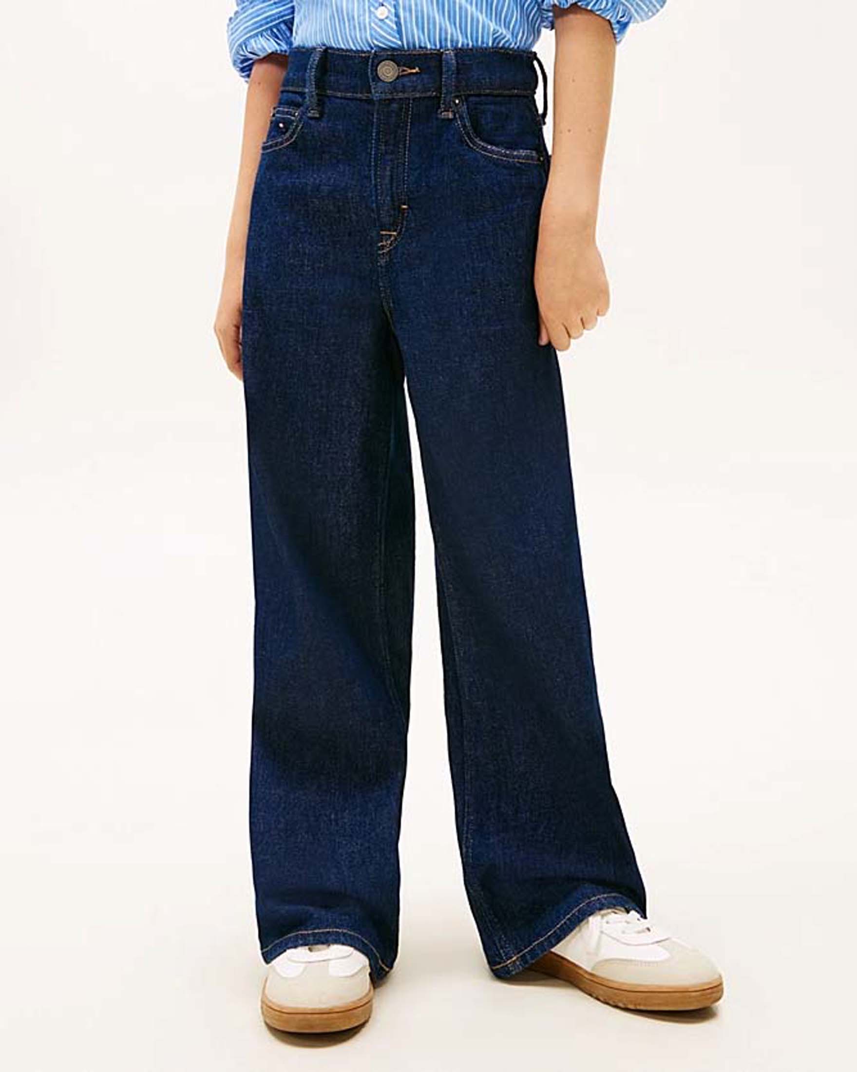 Jeans wide leg blu scuro a vita alta