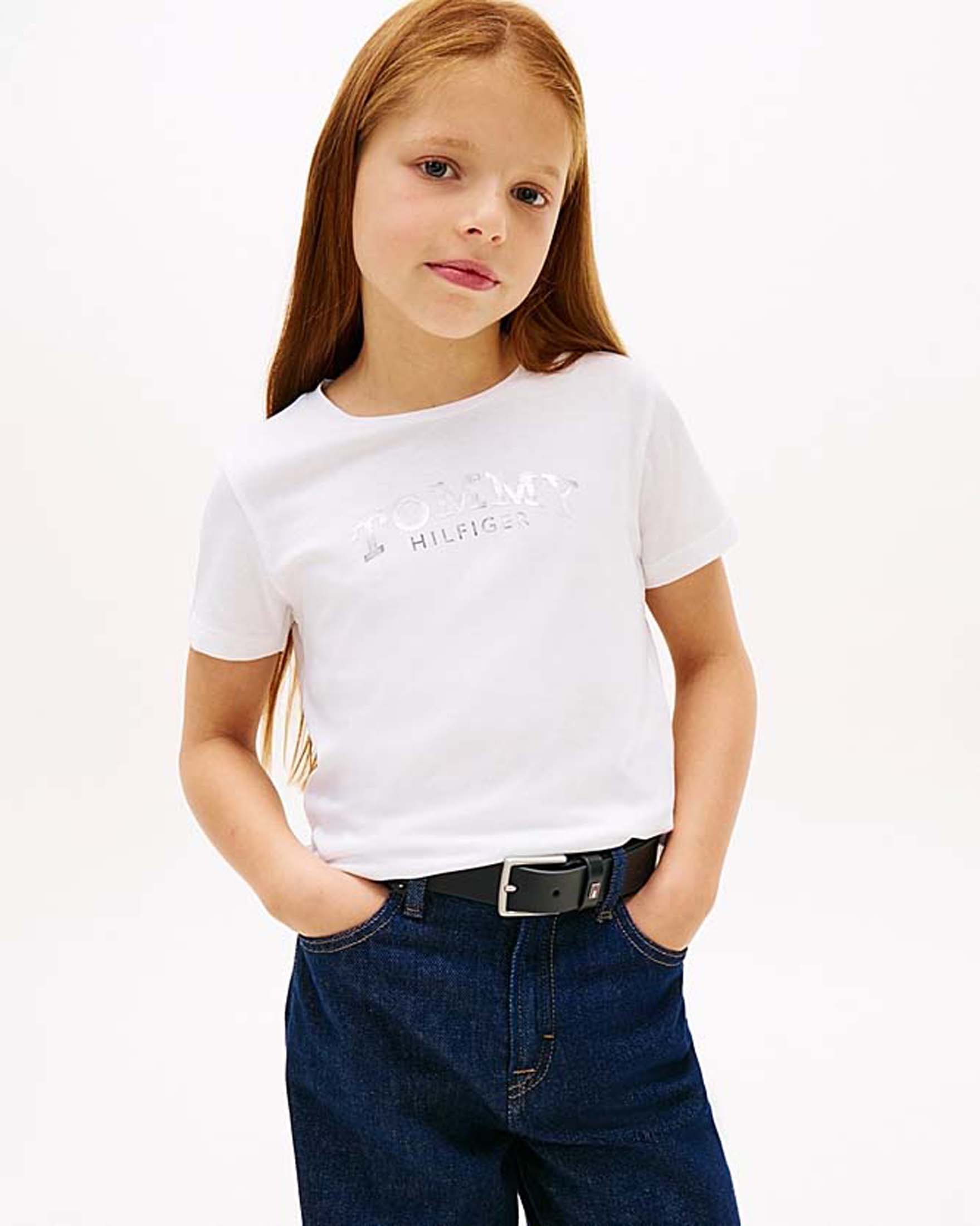 T-shirt slim bianca con logo metallizzato