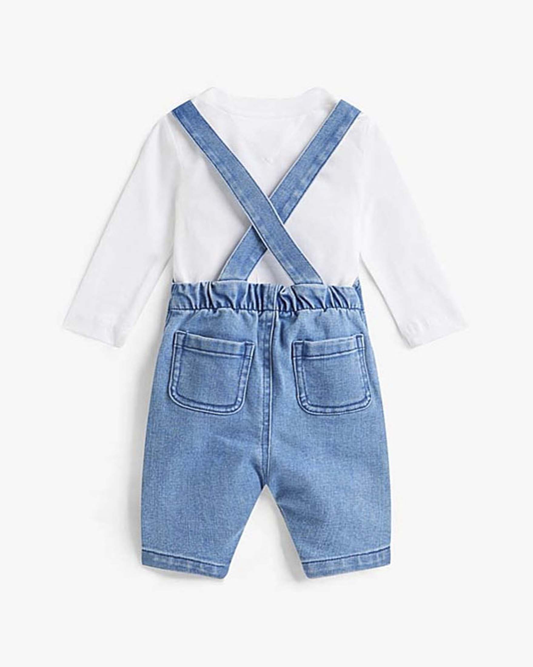 Completo Tommy Hilfiger salopette in denim e t-shirt bianca image