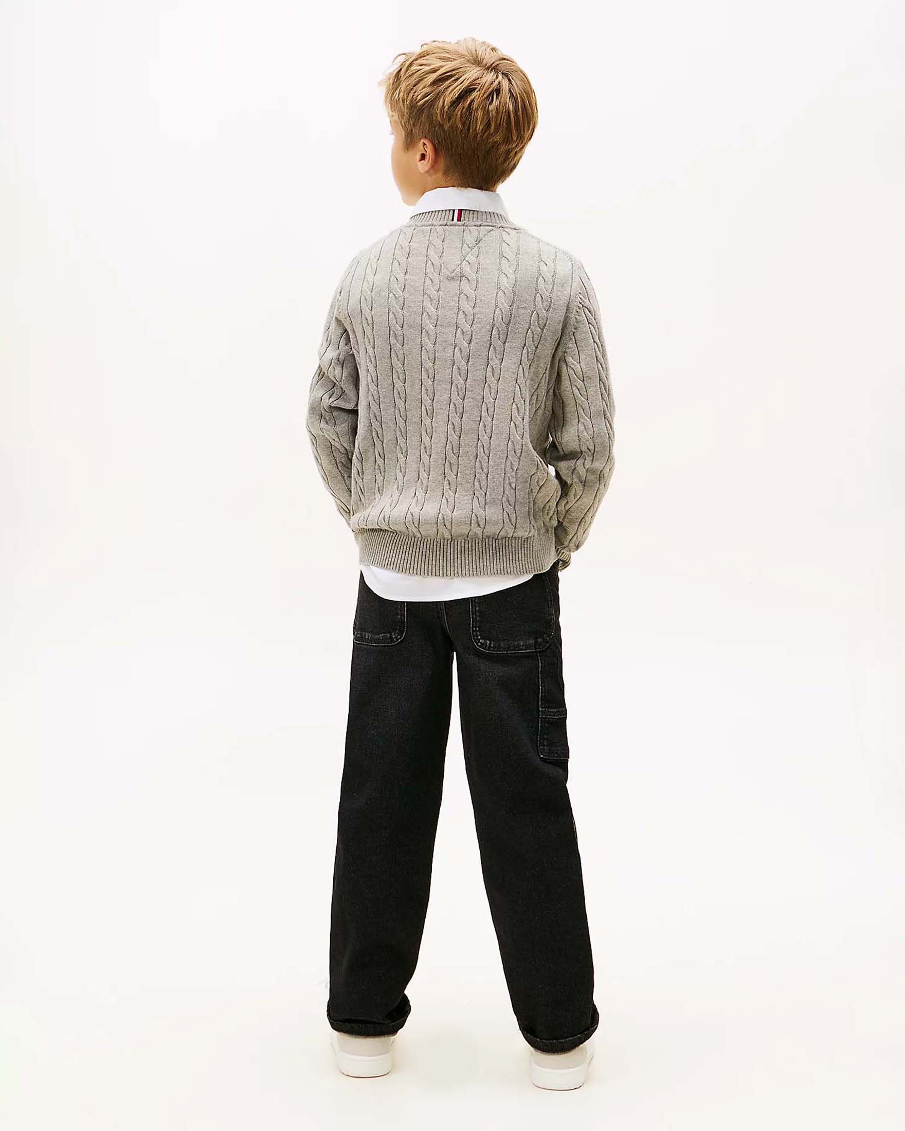 Maglioncino Tommy Hilfiger grigio a trecce in puro cotone image