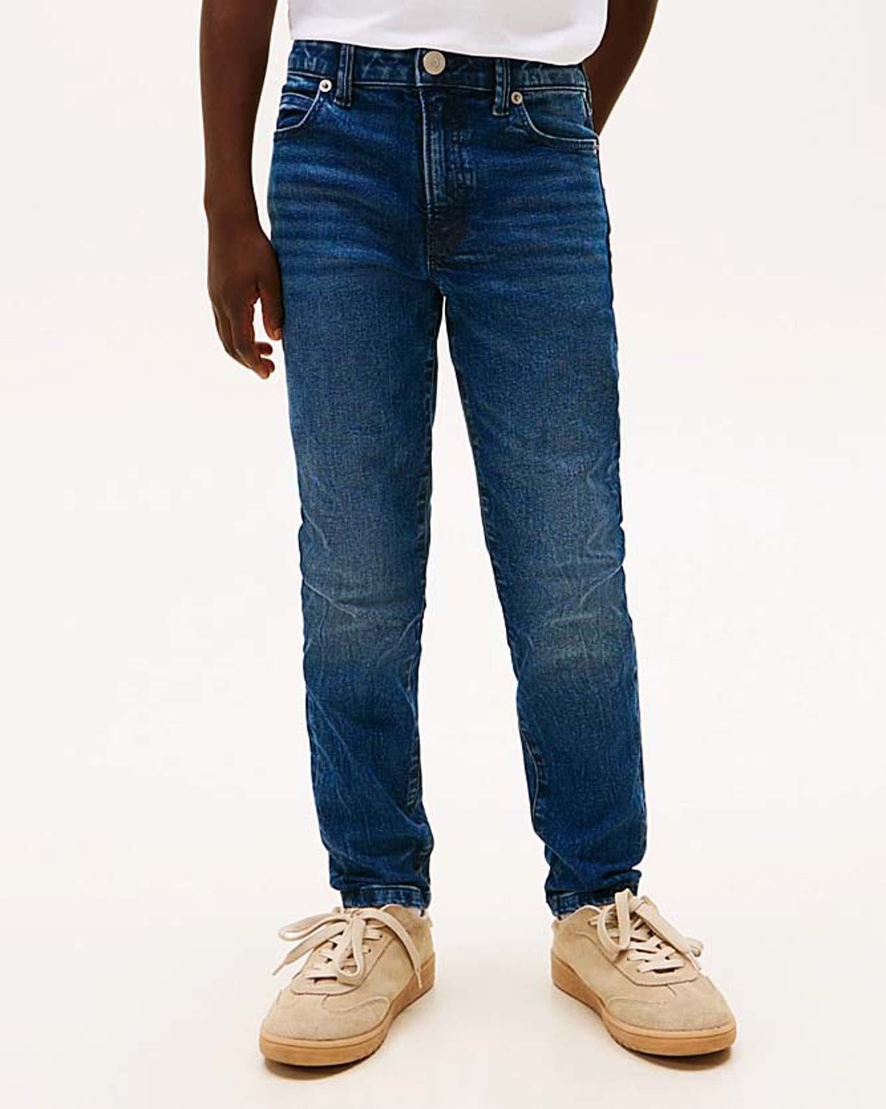 Jeans straight fit blu stone washed in cotone stretch