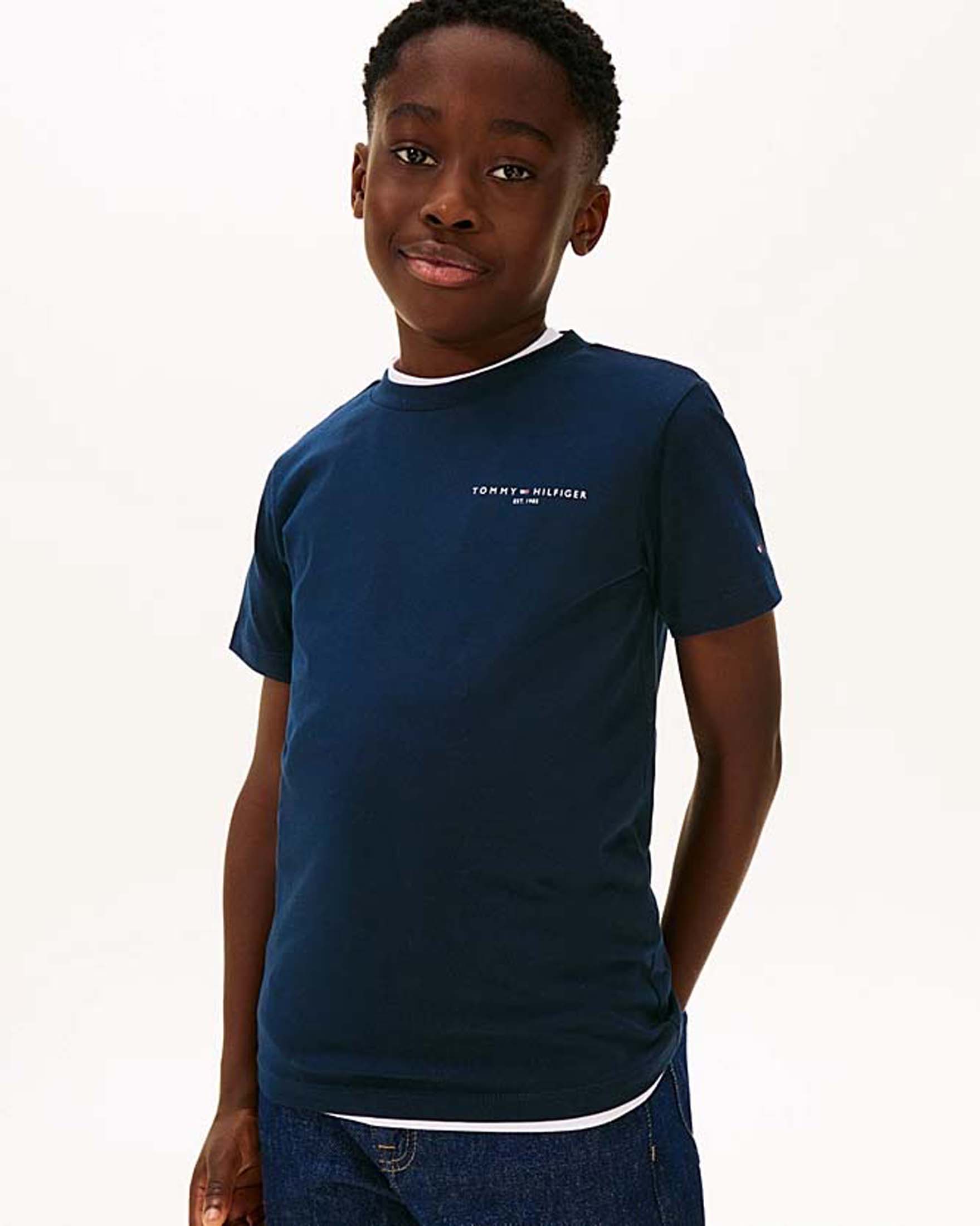 T-shirt blu in puro cotone con scritta logo