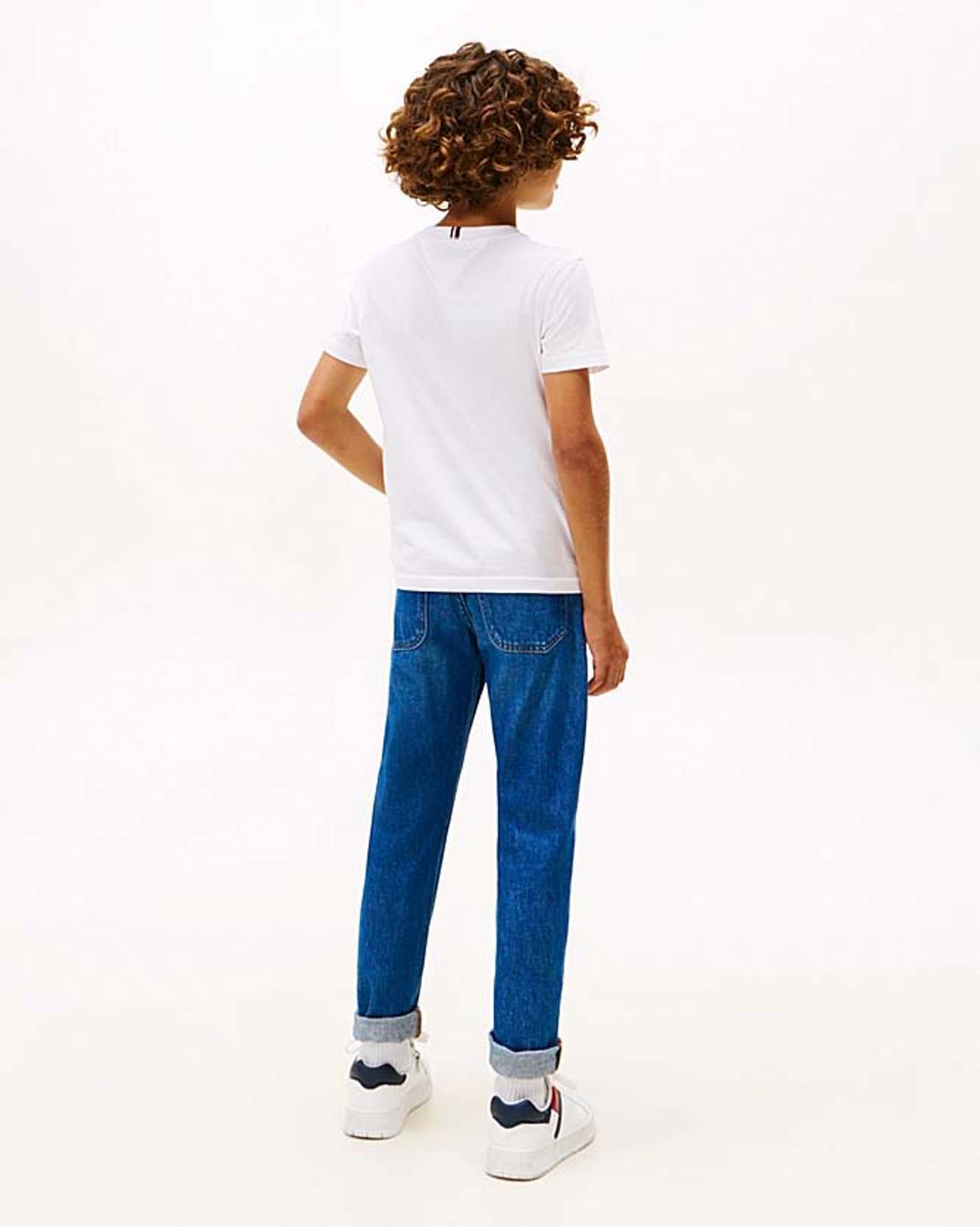 T-shirt Tommy Hilfiger bianca in puro cotone con mini bandiera logo image