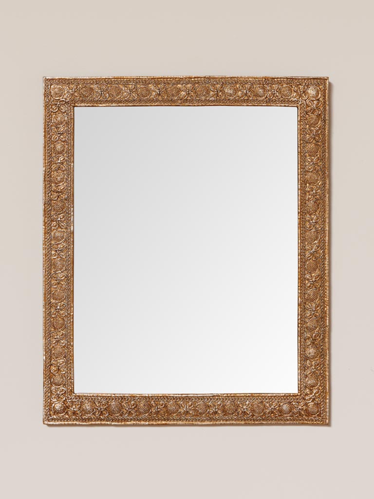 Specchio Rettangolare Dorato con Pizzo Indiano