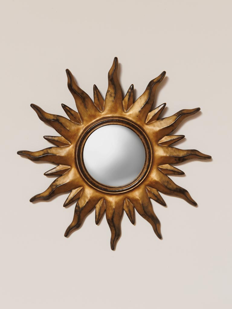 Specchio Tondo Convesso Anticato Sole Dorato d.30