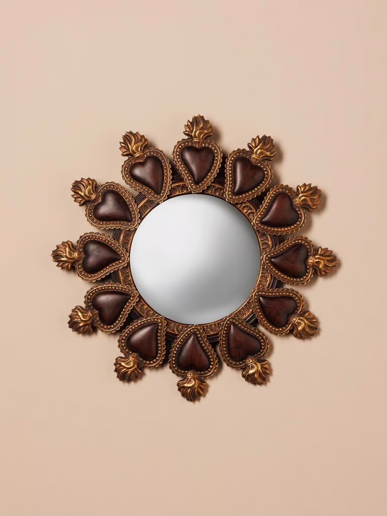 Specchio Rotondo Convesso con Ex Voto Marrone d.28