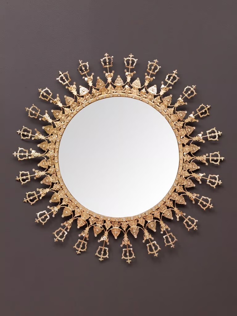 Specchio Tondo Dorato con Piccole Corone d.66