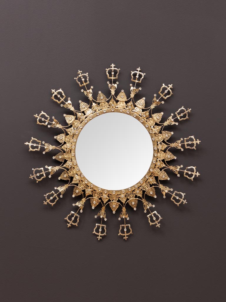 Specchio Tondo Dorato con Piccole Corone d.51
