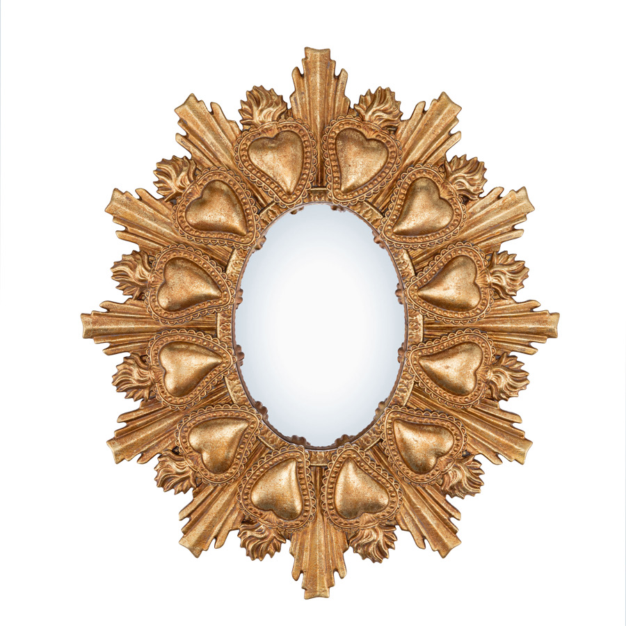 Specchio Ovale Convesso Reame Cuori Oro 32x37