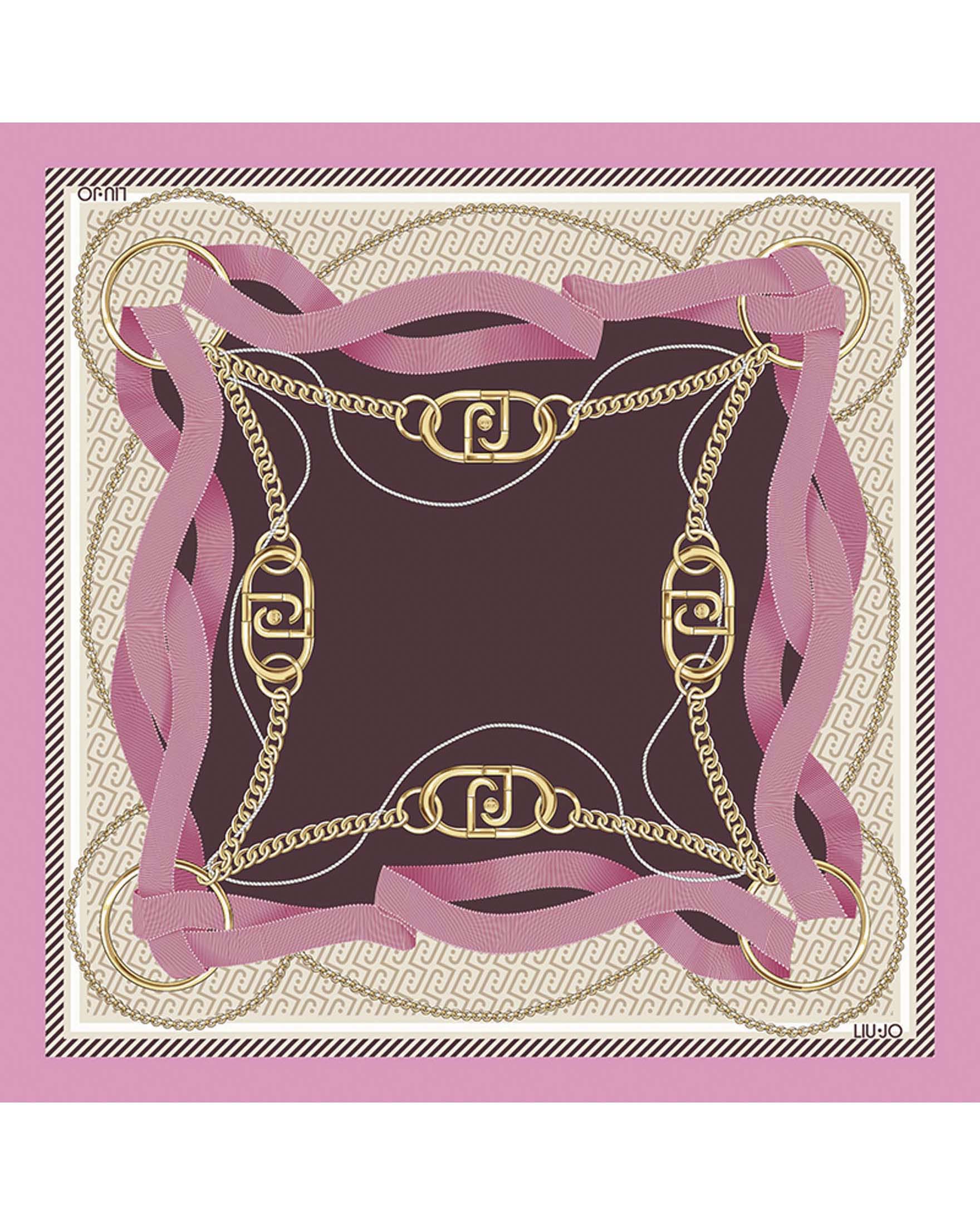Foulard Liu Jo Accessories rosa in tessuto leggero con stampa catene e nastri