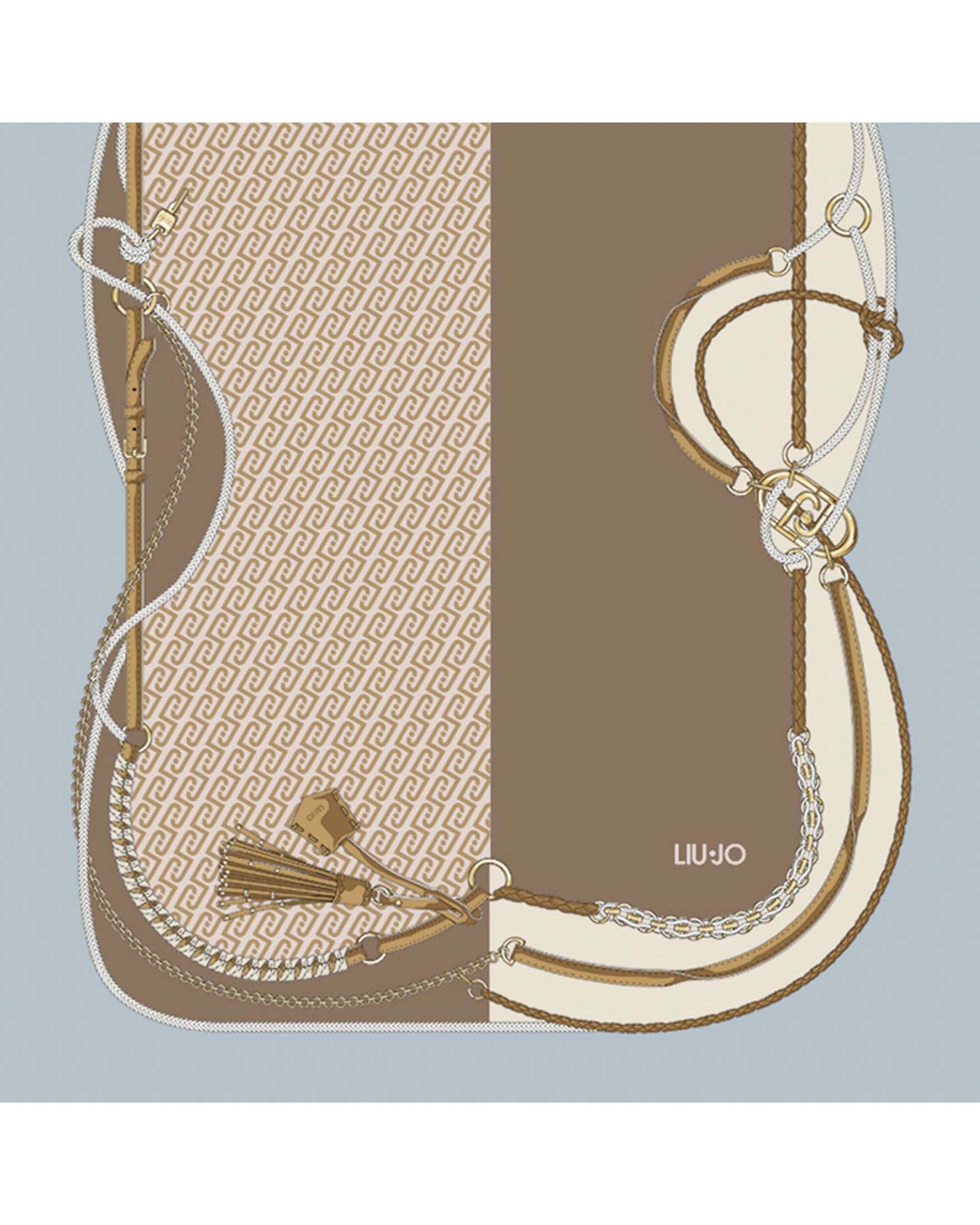 Sciarpa Liu Jo Accessories azzurra in tessuto con stampa catene e monogramma