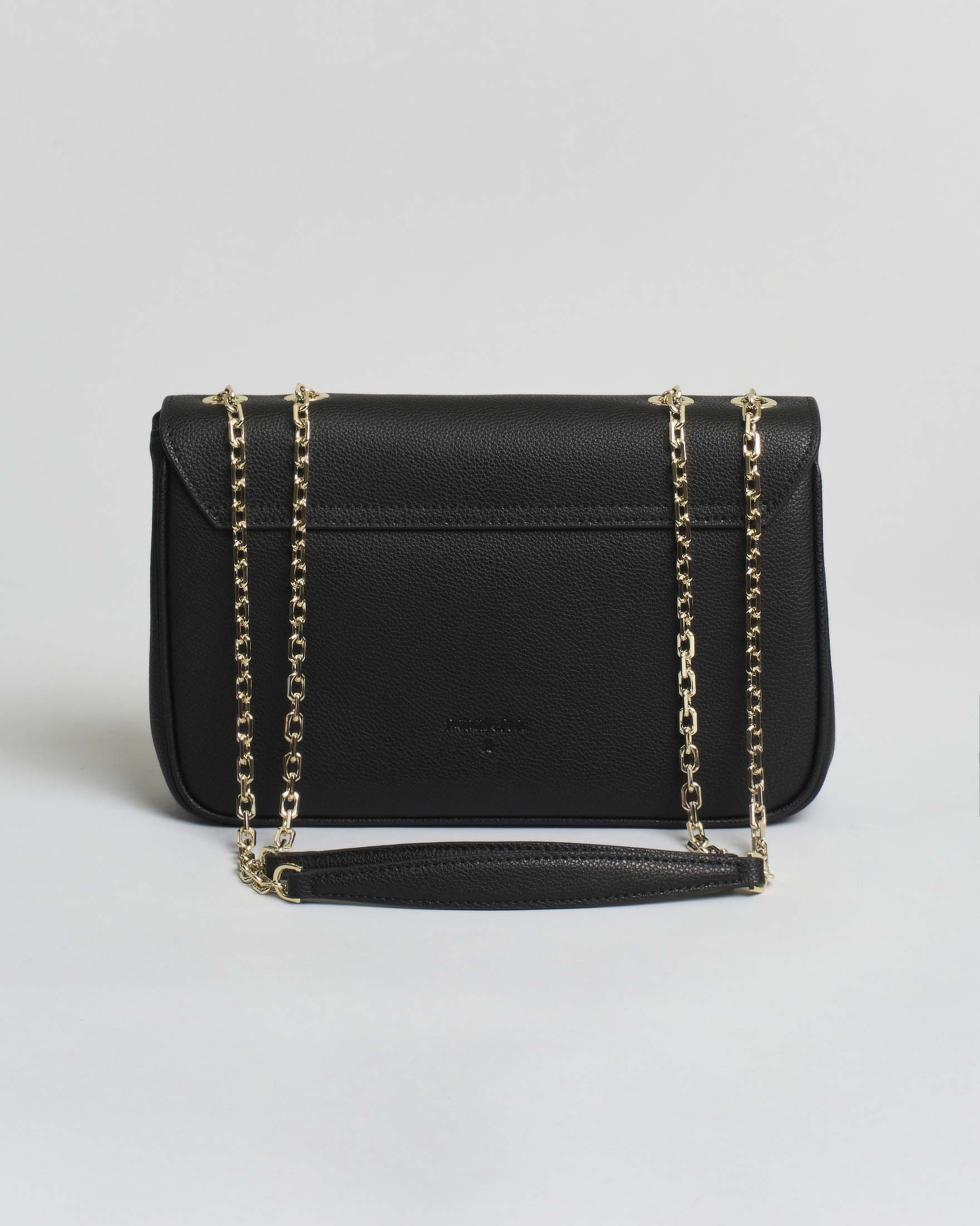 Borsa nera Patrizia Pepe in pelle a doppia catena e a chiusura a patta con logo Fly