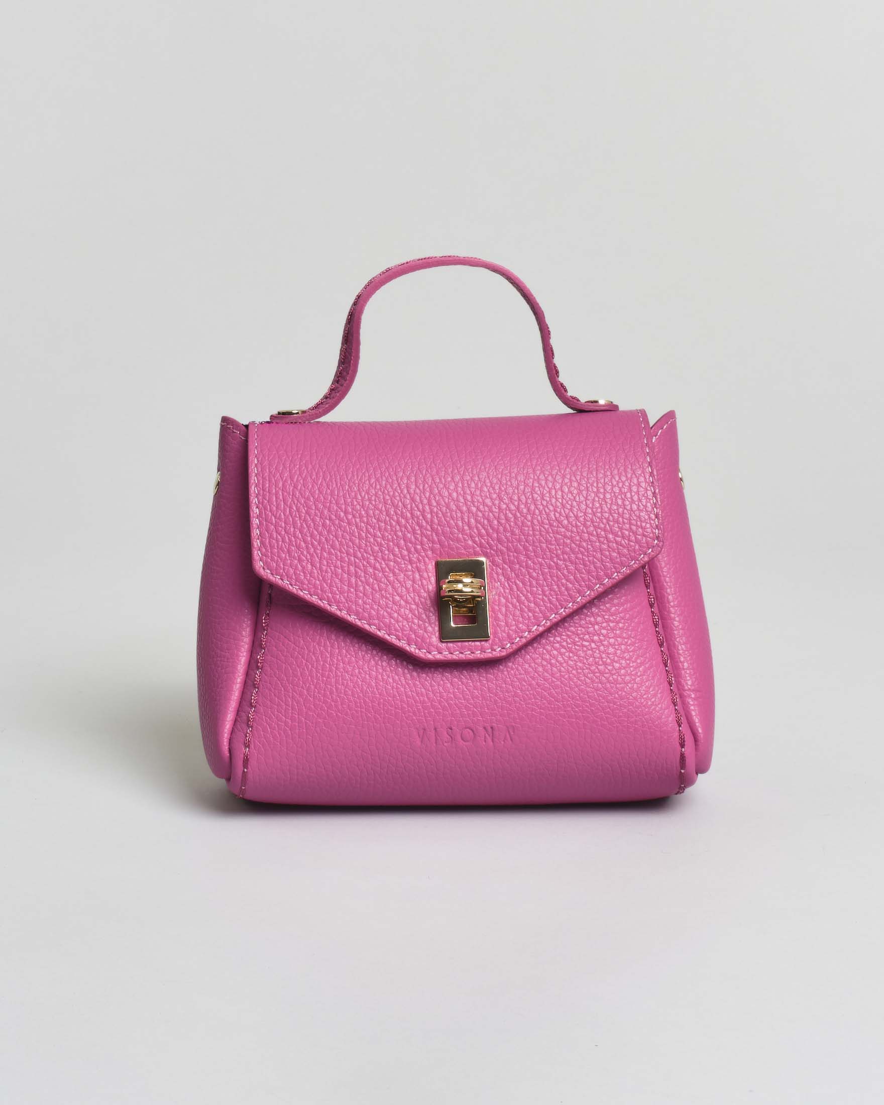 Mini Bag in pelle martellata fucsia con tracolla removibile
