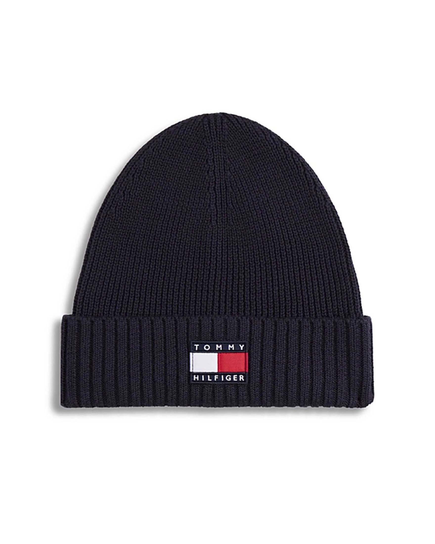 Berretto Tommy Hilfiger blu a costine con logo icon