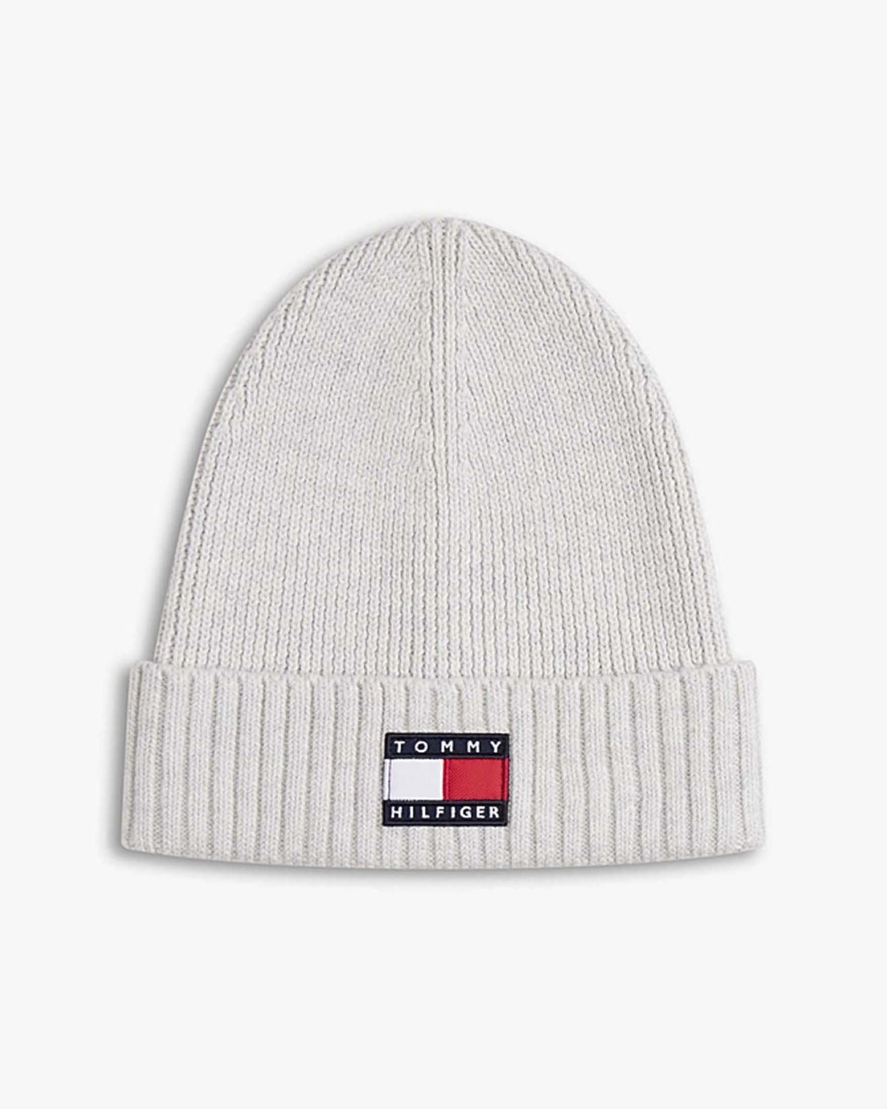 Berretto Tommy Hilfiger grigio a costine con logo icon