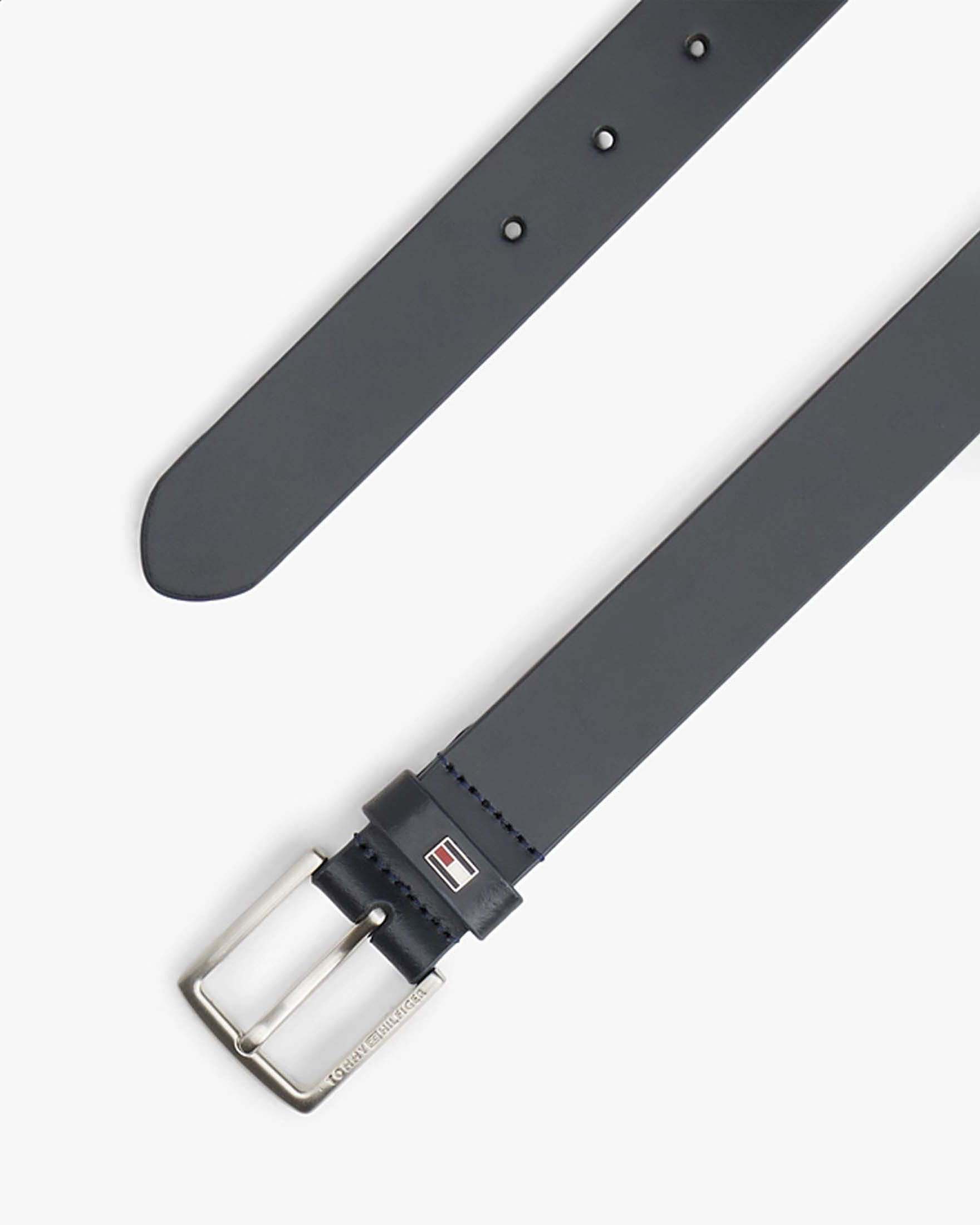 Cintura Tommy Hilfiger blu in pelle con fibbia in metallo e mini logo image