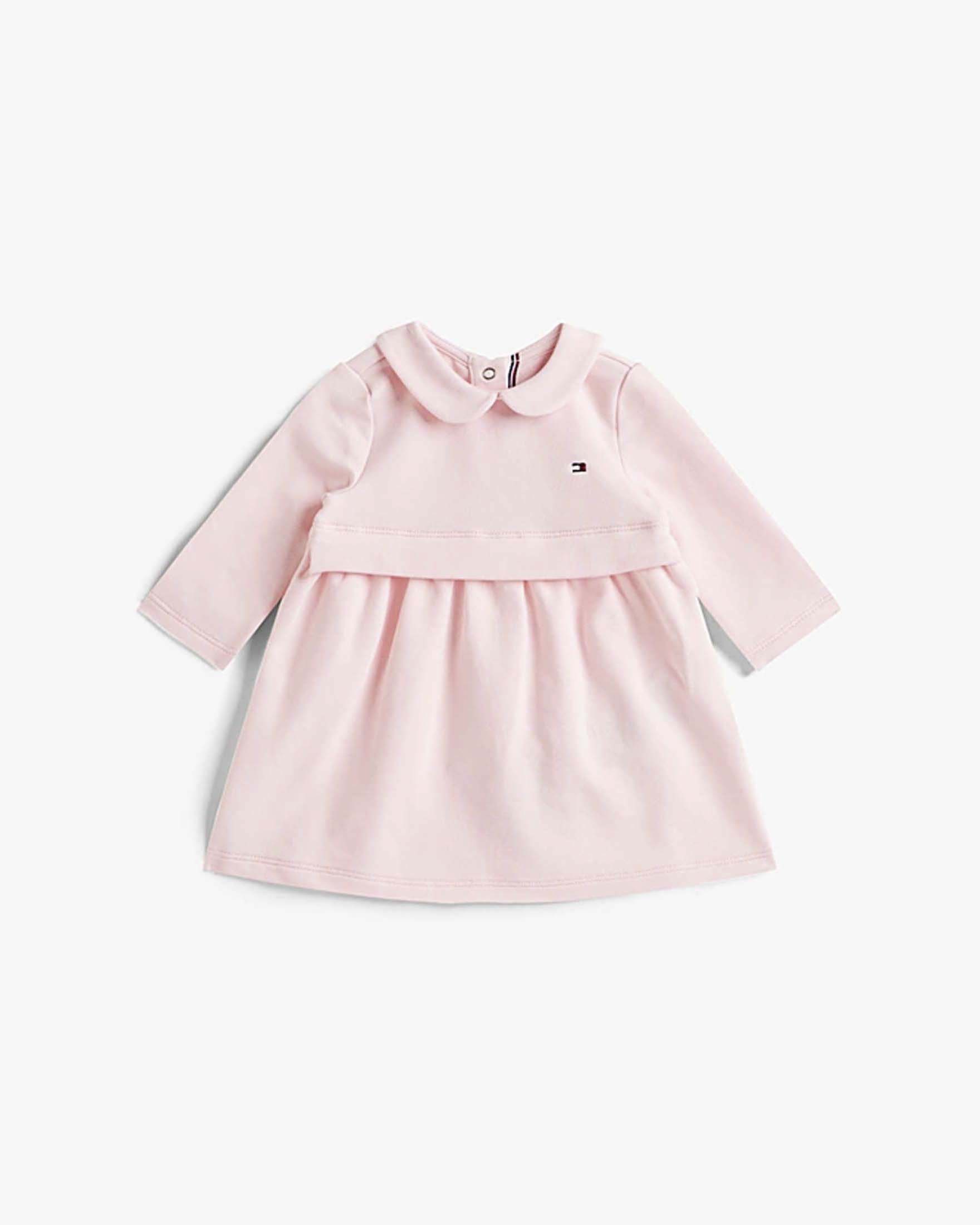 Abito Tommy Hilfiger rosa in spugna di cotone stretch a maniche lunghe con colletto