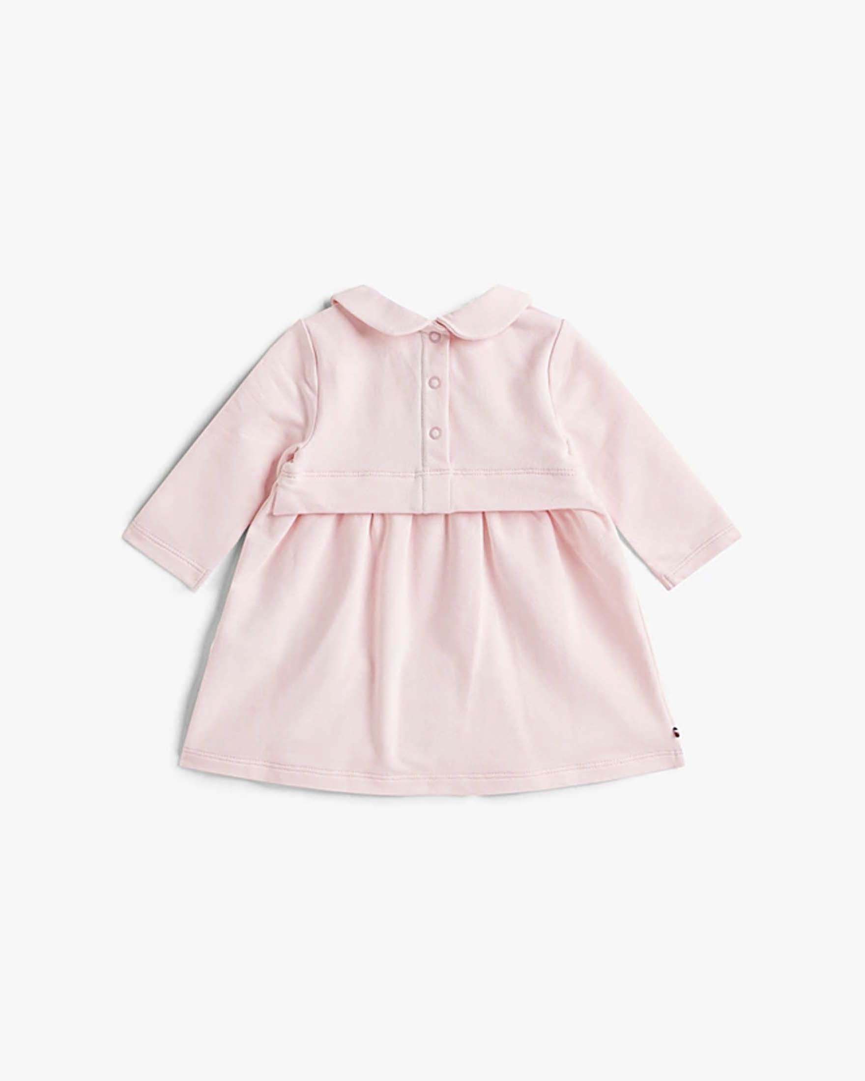 Abito Tommy Hilfiger rosa in spugna di cotone stretch a maniche lunghe con colletto image