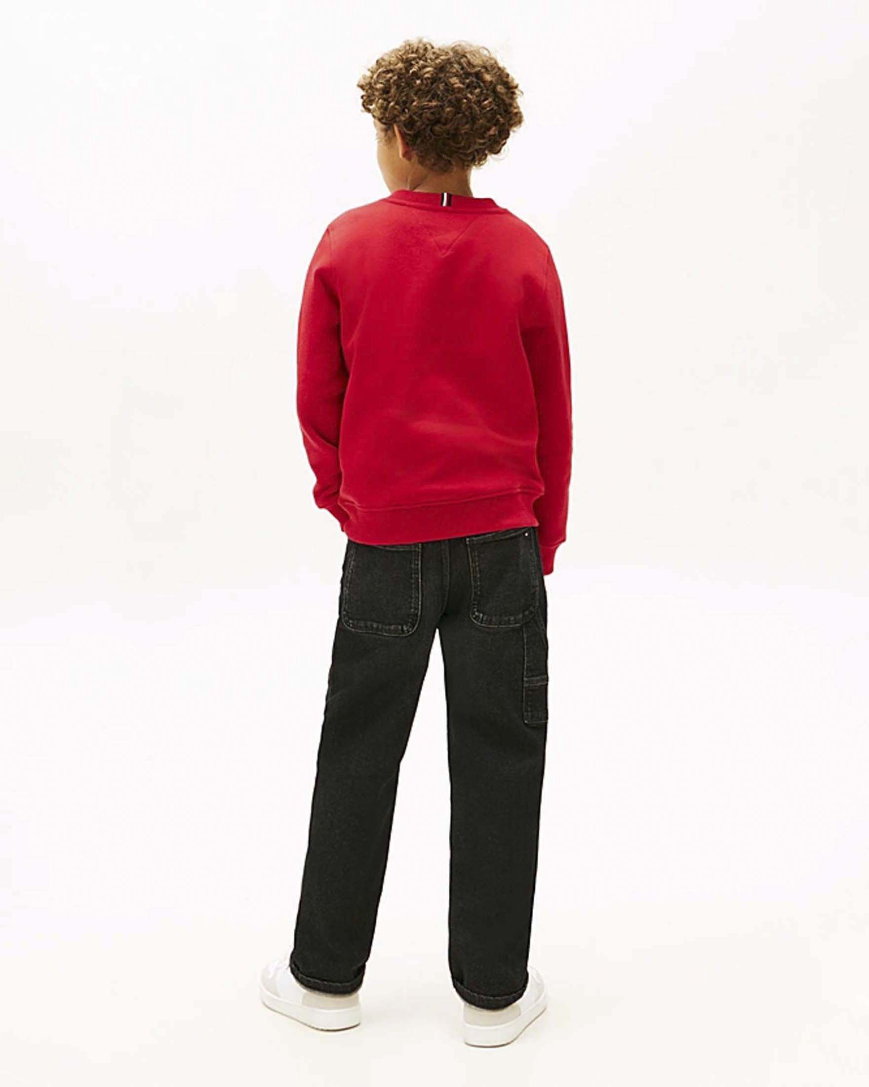 Felpa girocollo Tommy Hilfiger rossa in puro cotone con maxi bandiera logo image