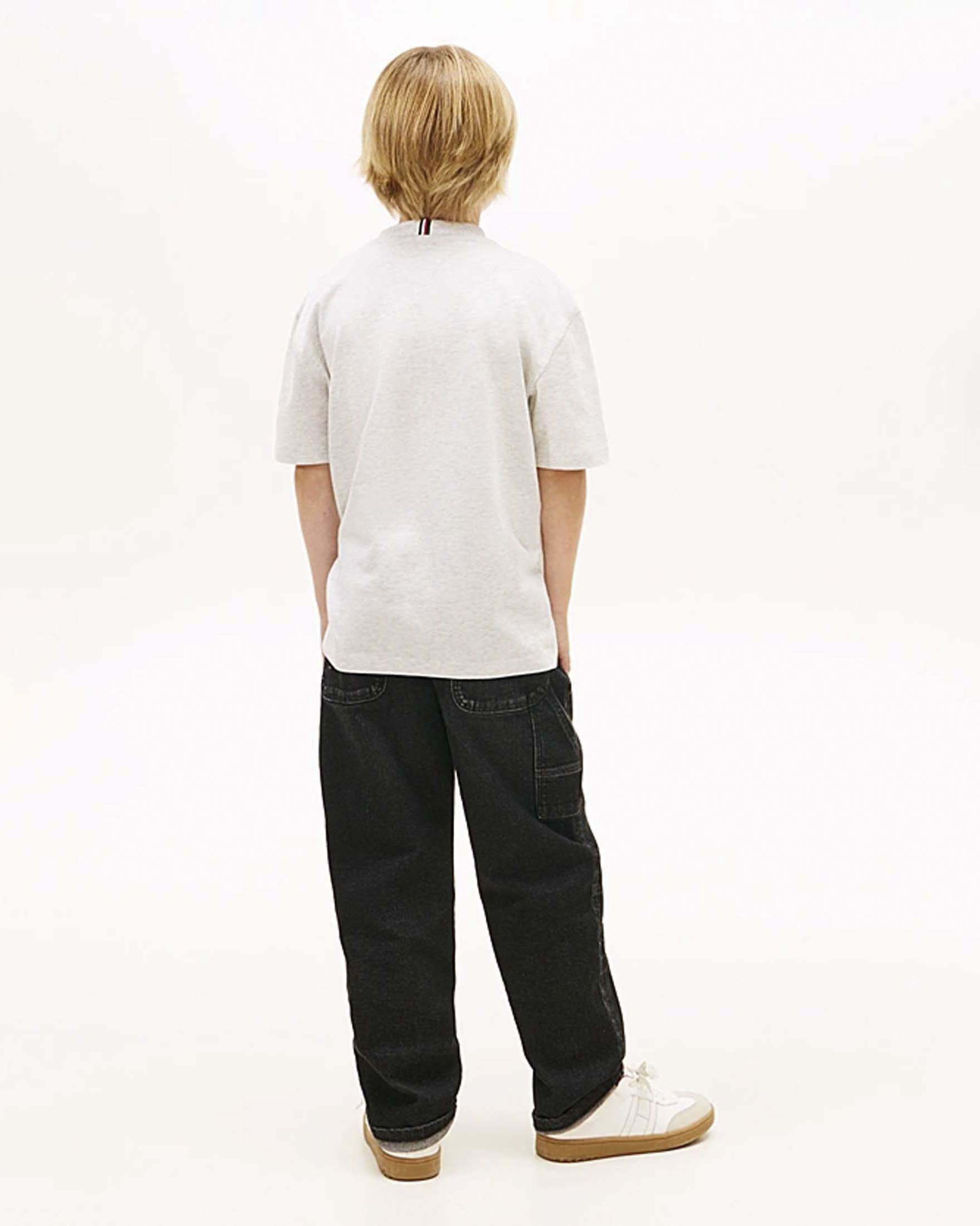 T-shirt Tommy Hilfiger grigio in puro cotone con bandiera logo icon image