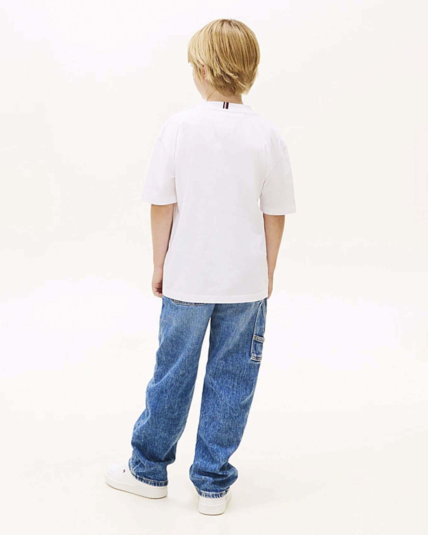 T-shirt Tommy Hilfiger bianca in puro cotone con bandiera logo icon image