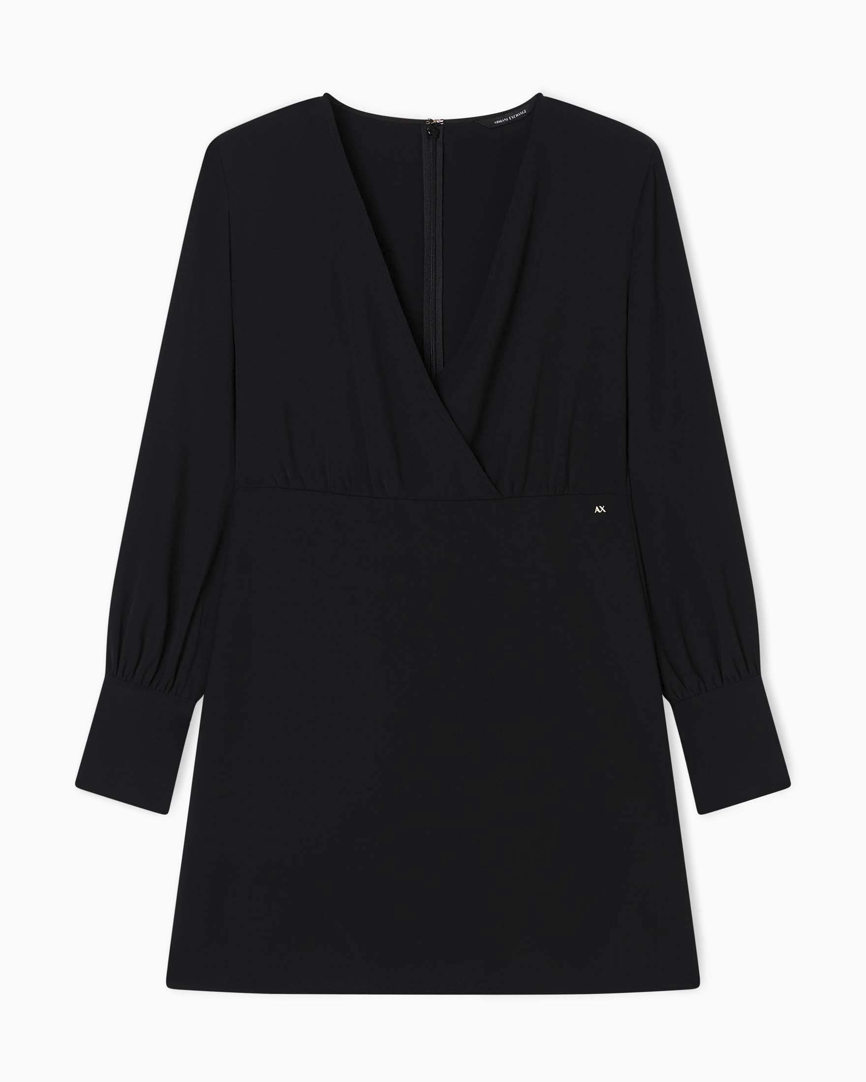 Abito corto Armani Exchange nero in tessuto misto con maniche lunghe e dettaglio logo