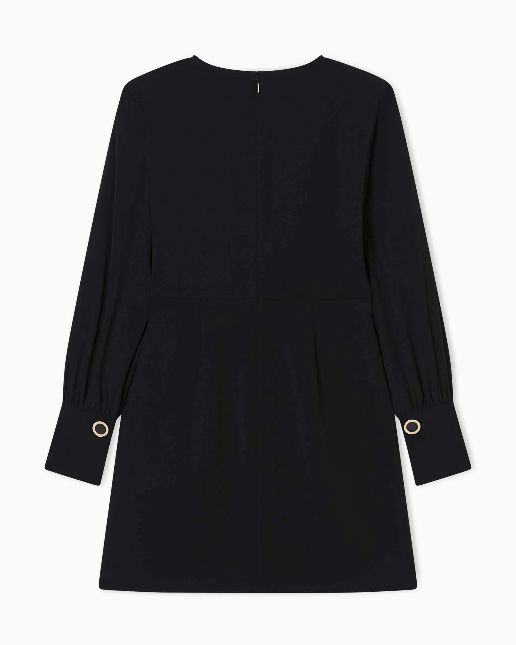 Abito corto Armani Exchange nero in tessuto misto con maniche lunghe e dettaglio logo image