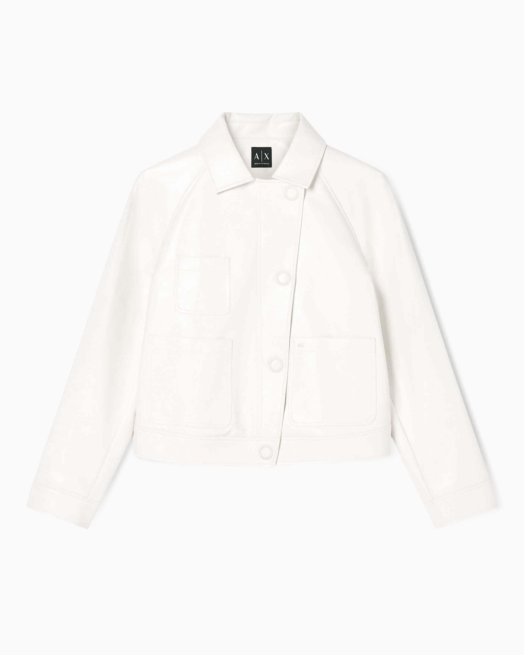 Giacca a camicia Armani Exchange bianca in misto viscosa con effetto vinile image