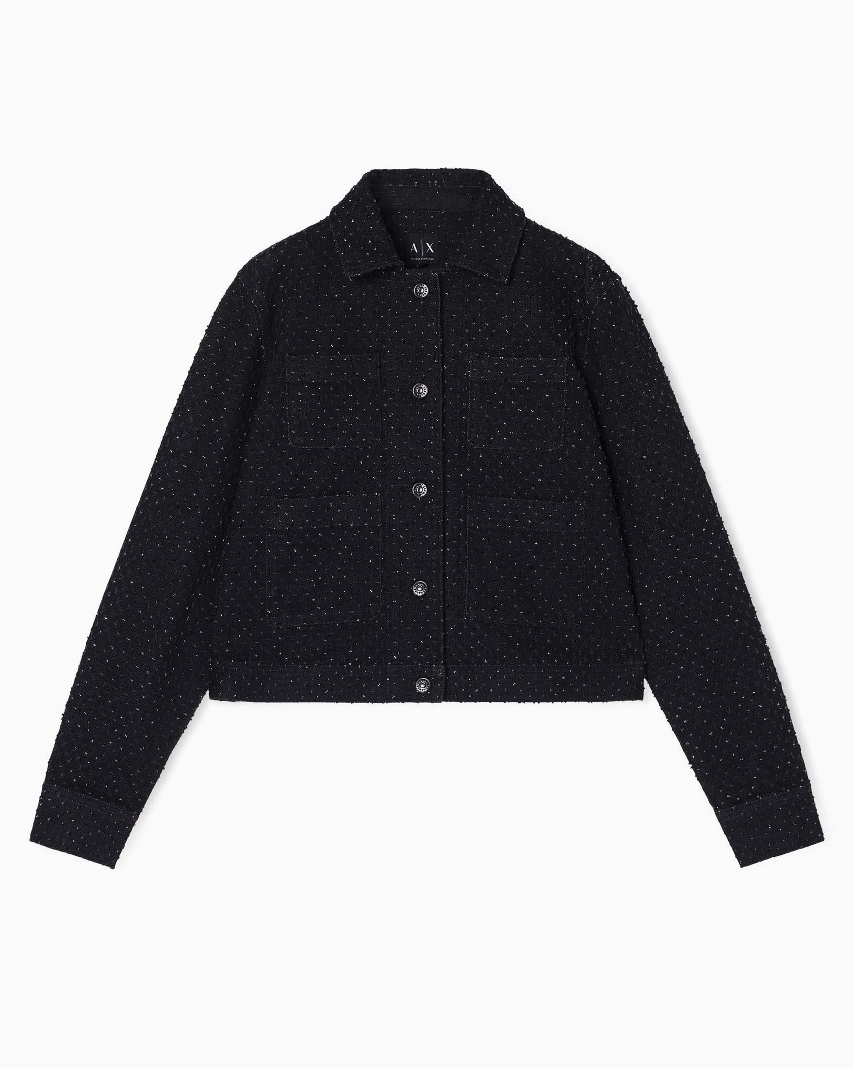 Giacca a camicia Armani Exchange nera in denim con dettagli brillantinati