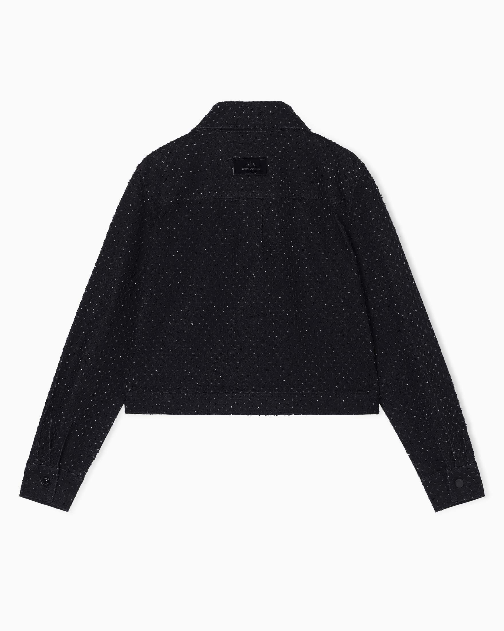 Giacca a camicia Armani Exchange nera in denim con dettagli brillantinati image