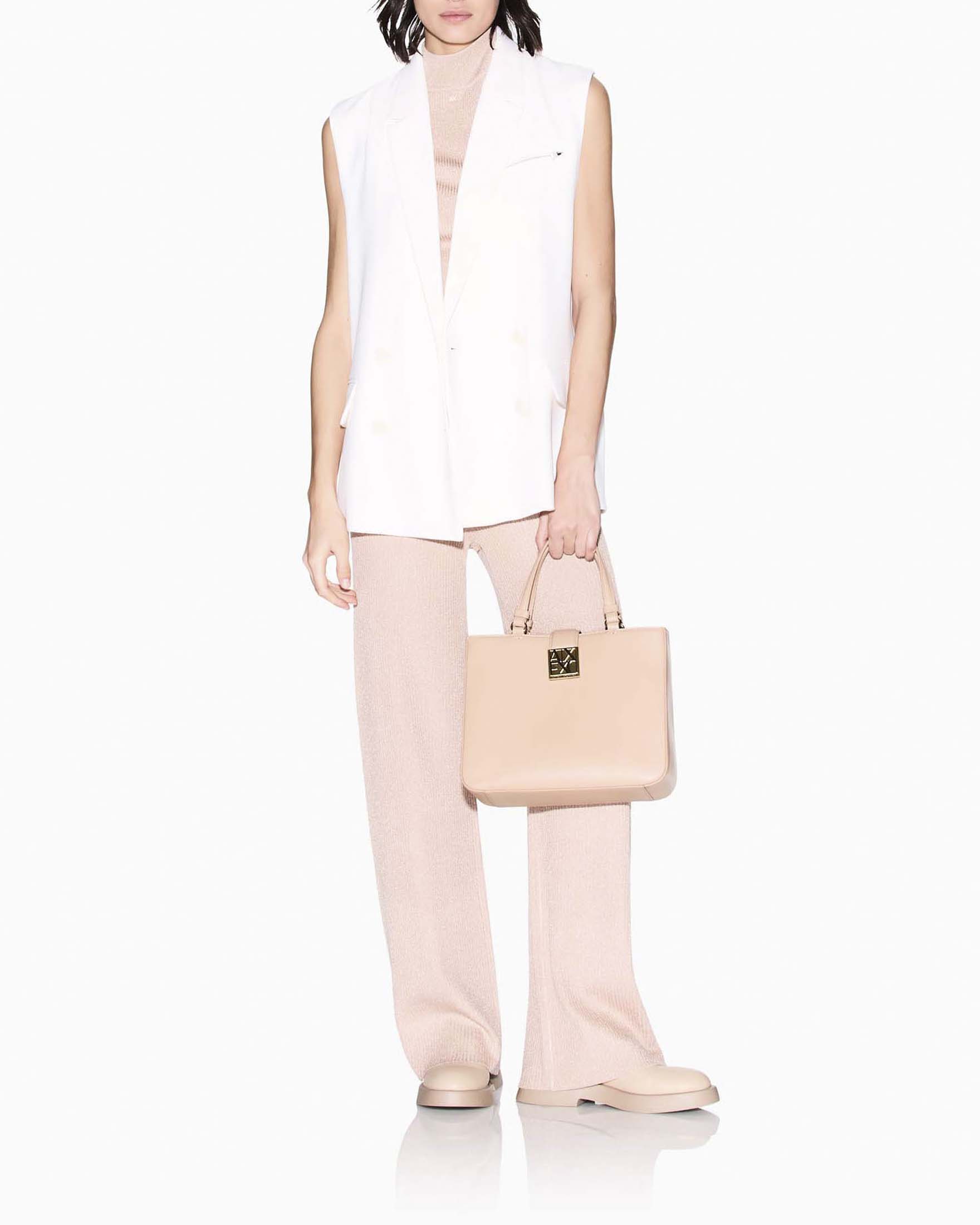 Gilet lungo Armani Exchange bianco in tessuto con chiusura doppiopetto