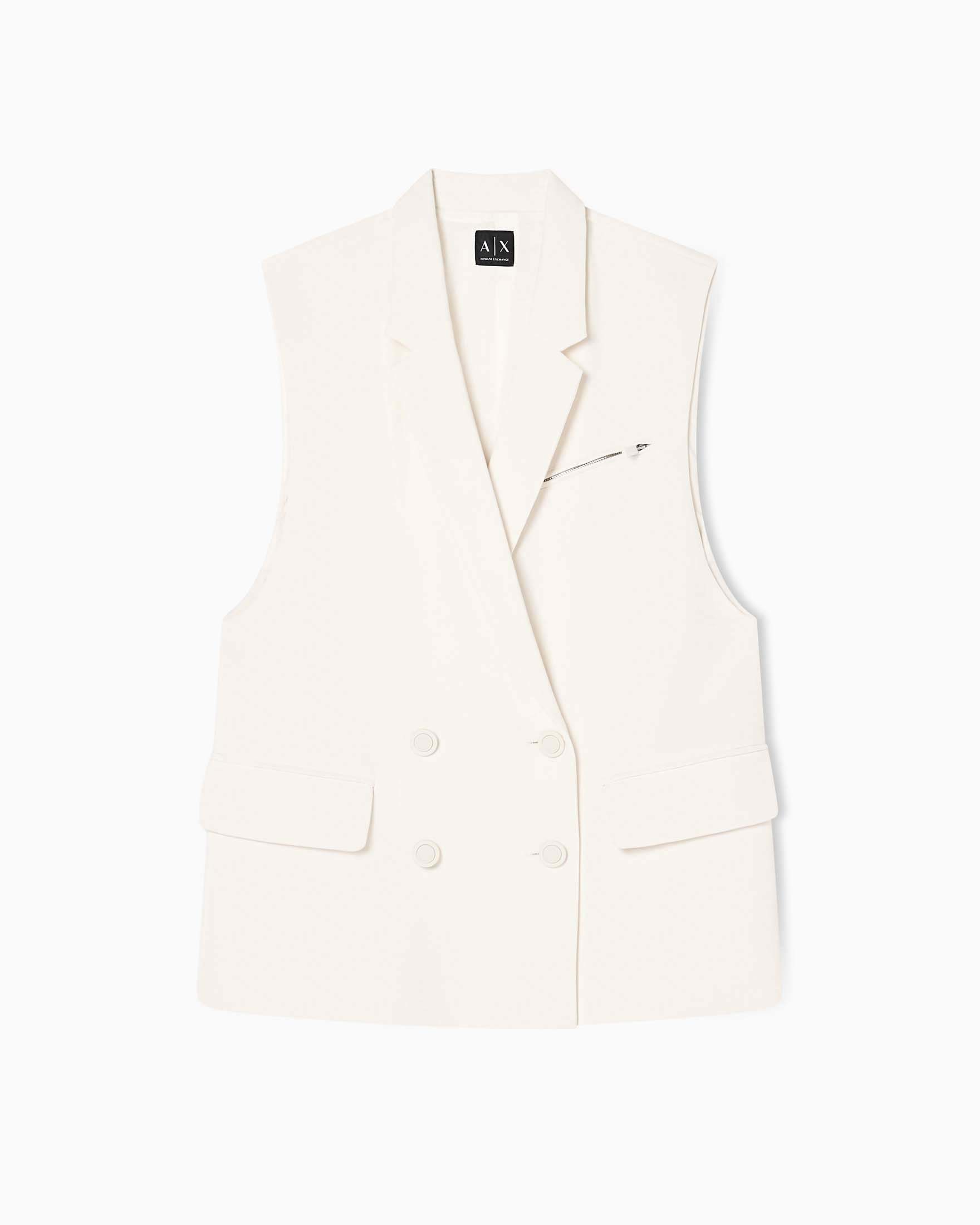 Gilet lungo Armani Exchange bianco in tessuto con chiusura doppiopetto image