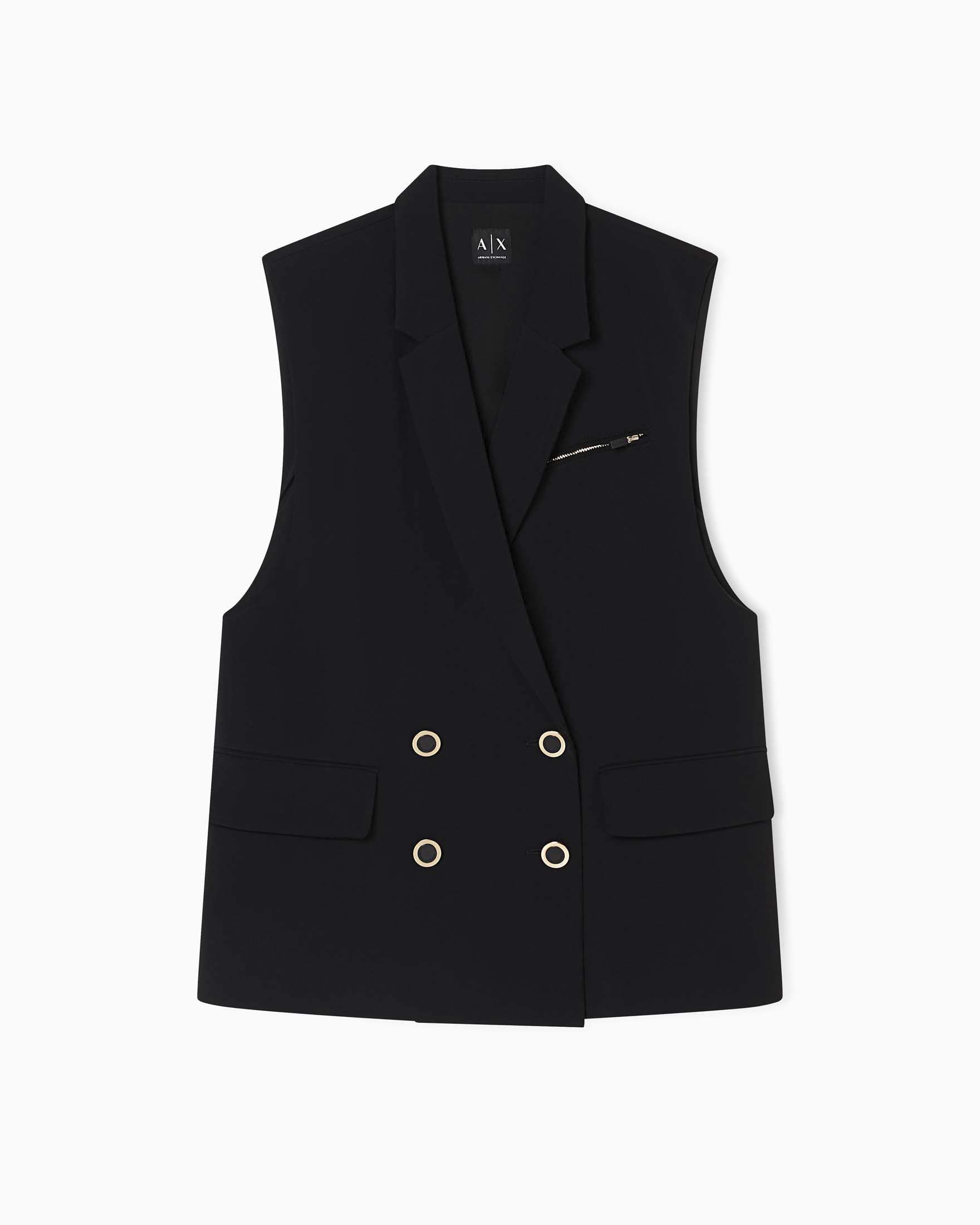 Gilet lungo Armani Exchange nero in tessuto con chiusura doppiopetto