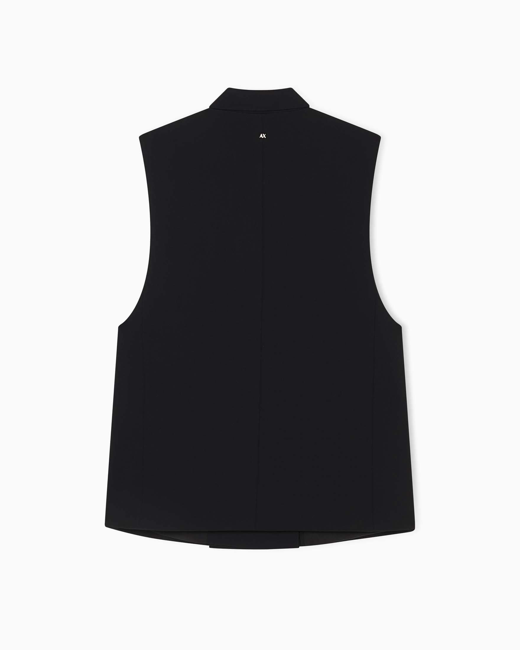 Gilet lungo Armani Exchange nero in tessuto con chiusura doppiopetto image