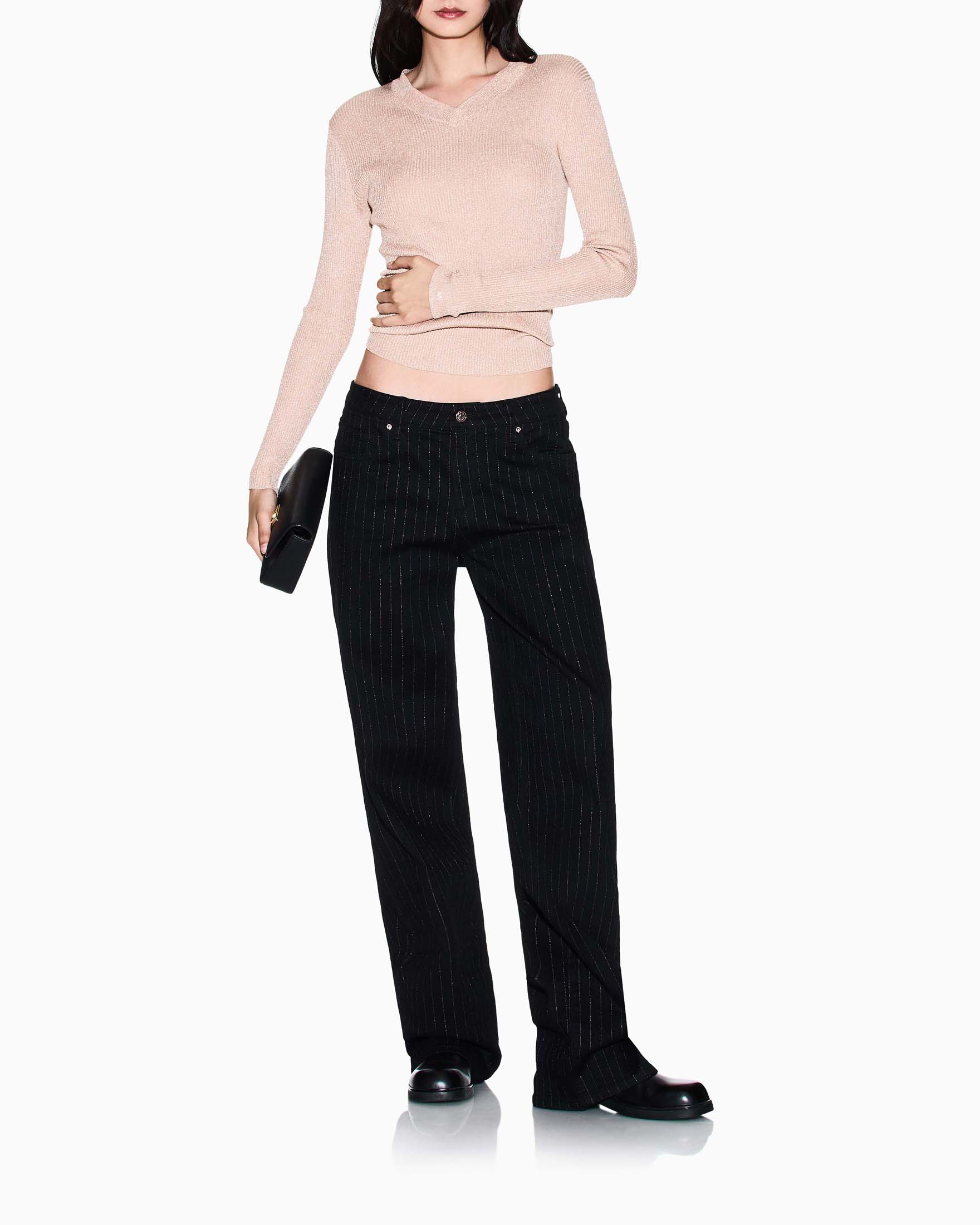 Maglia Armani Exchange rame in misto viscosa con scollo a V e maniche lunghe