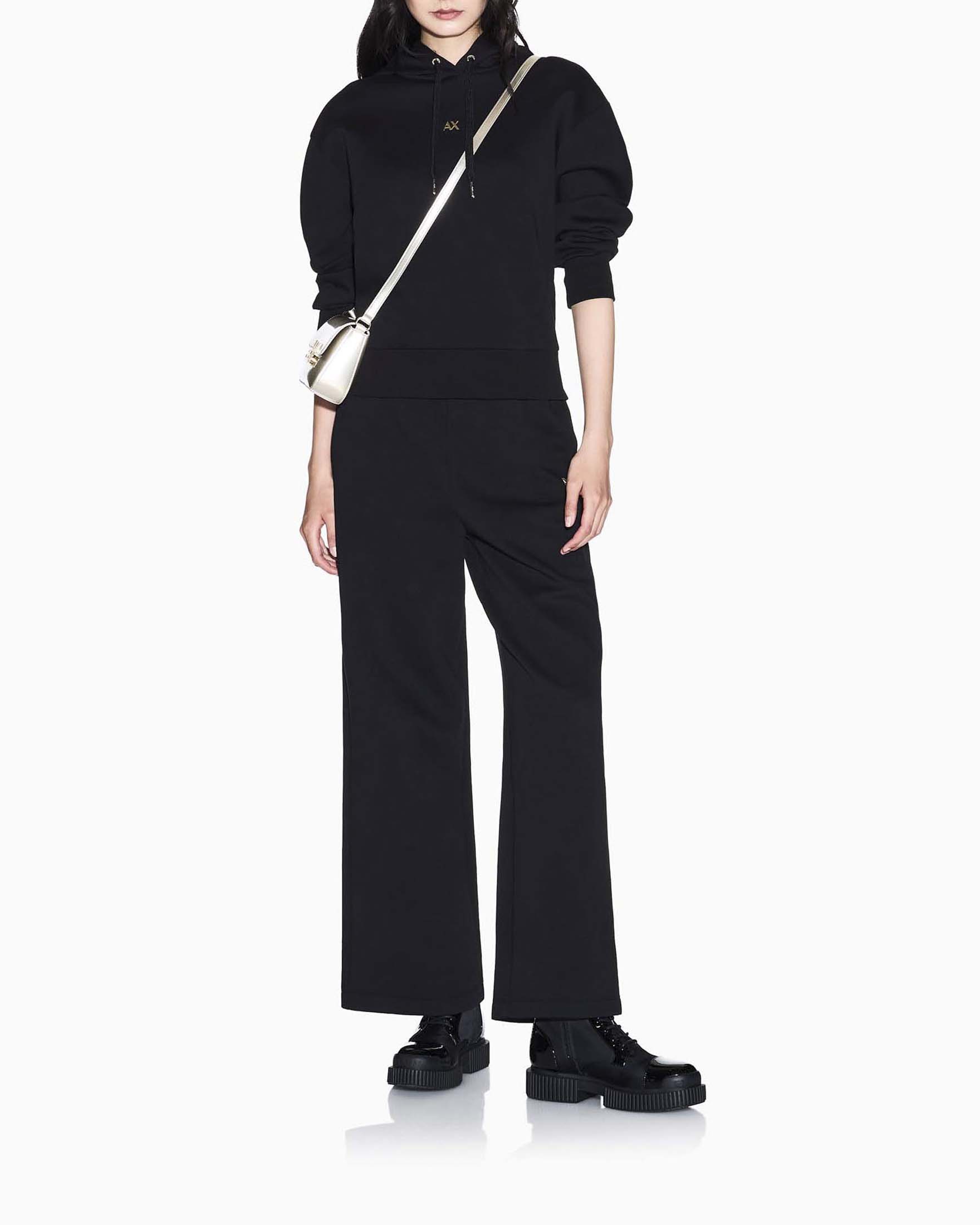 Felpa con cappuccio Armani Exchange nera in misto cotone con logo ricamato