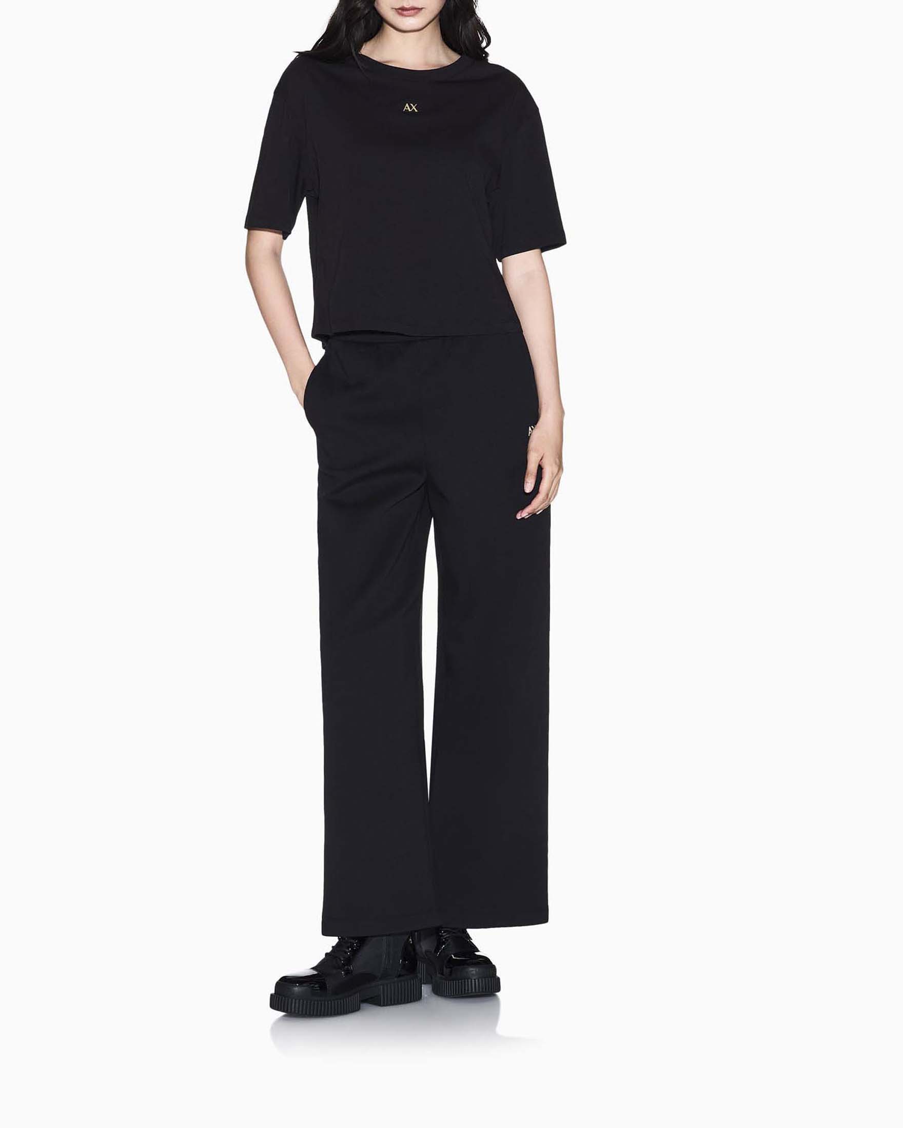 Pantaloni jogger Exchange neri in misto cotone con logo ricamato