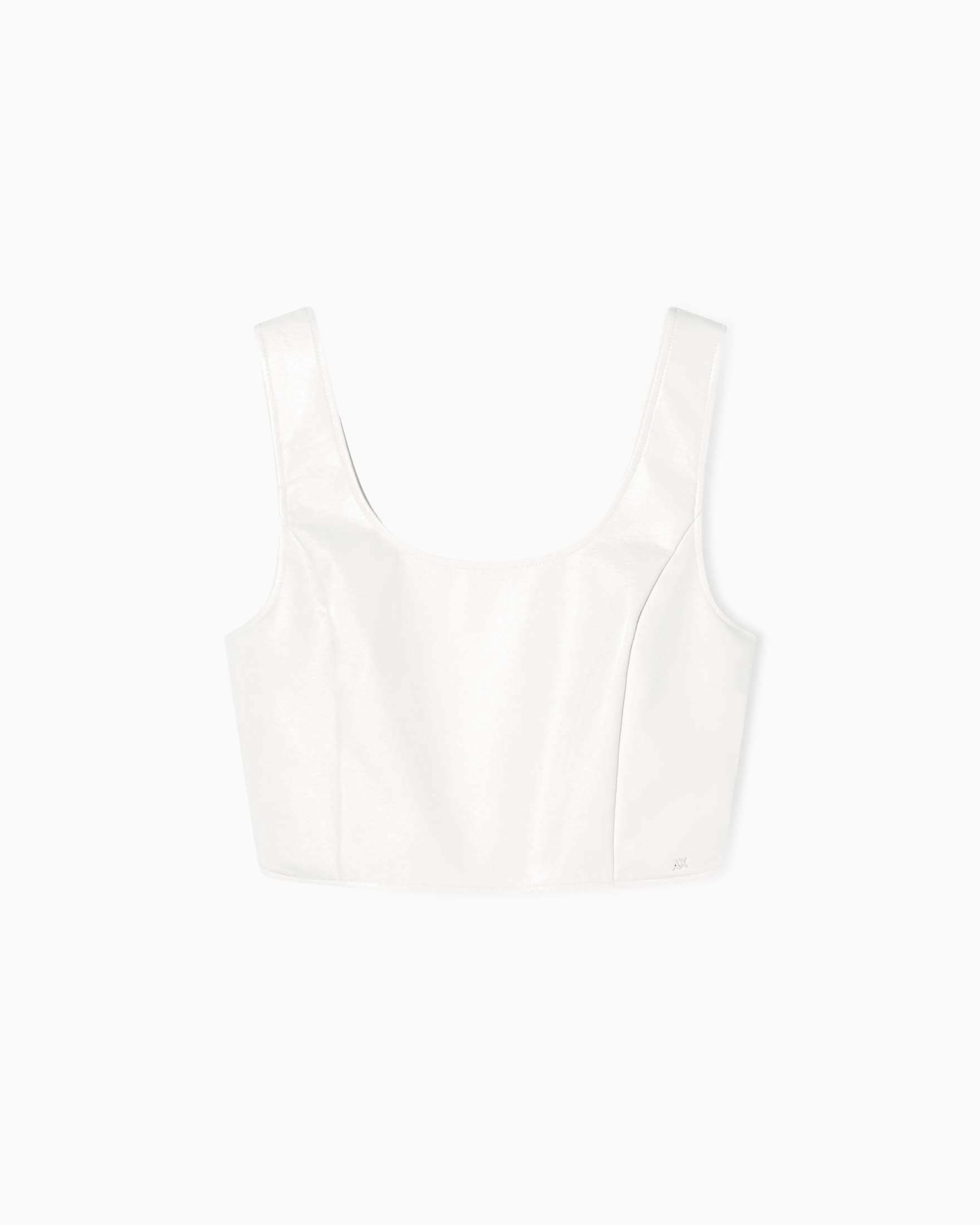 Top Armani Exchange bianco in misto viscosa con bottoni e piccolo logo stampato image