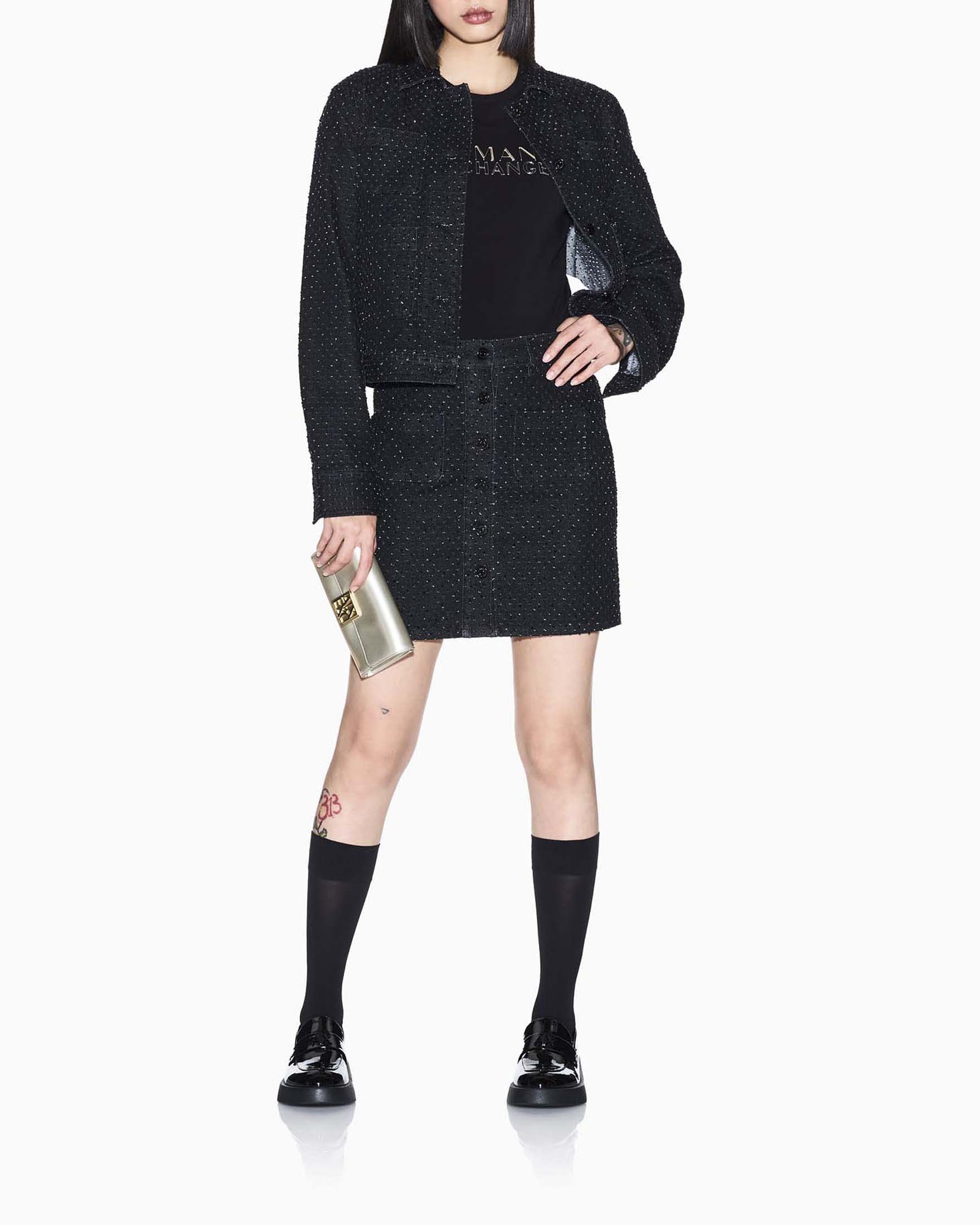 T-shirt maniche corte nera Armani Exchange in misto cotone con logo stampato metallico