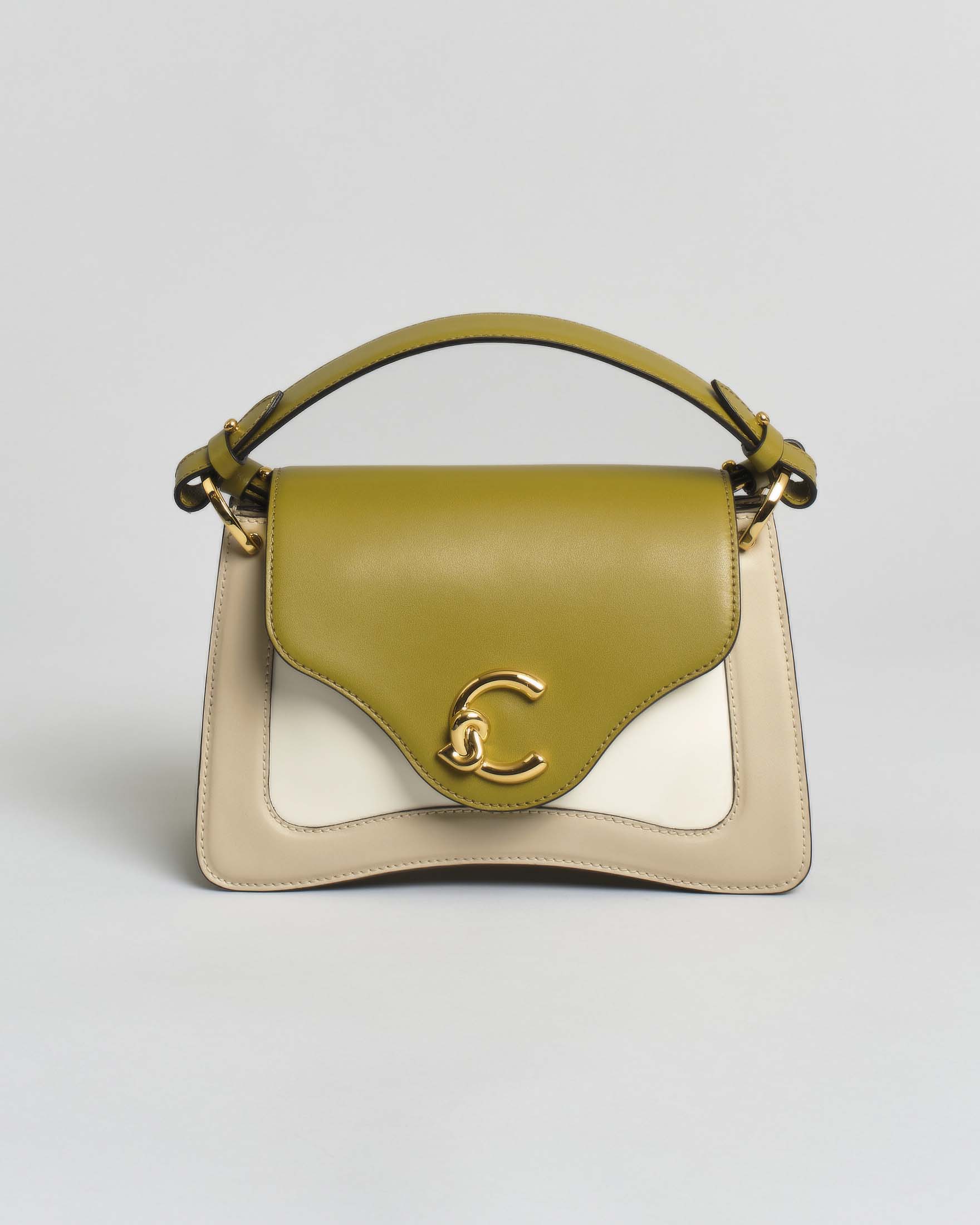 Borsa C-ME Calf a mano tricolore in pelle liscia con manico e tracolla