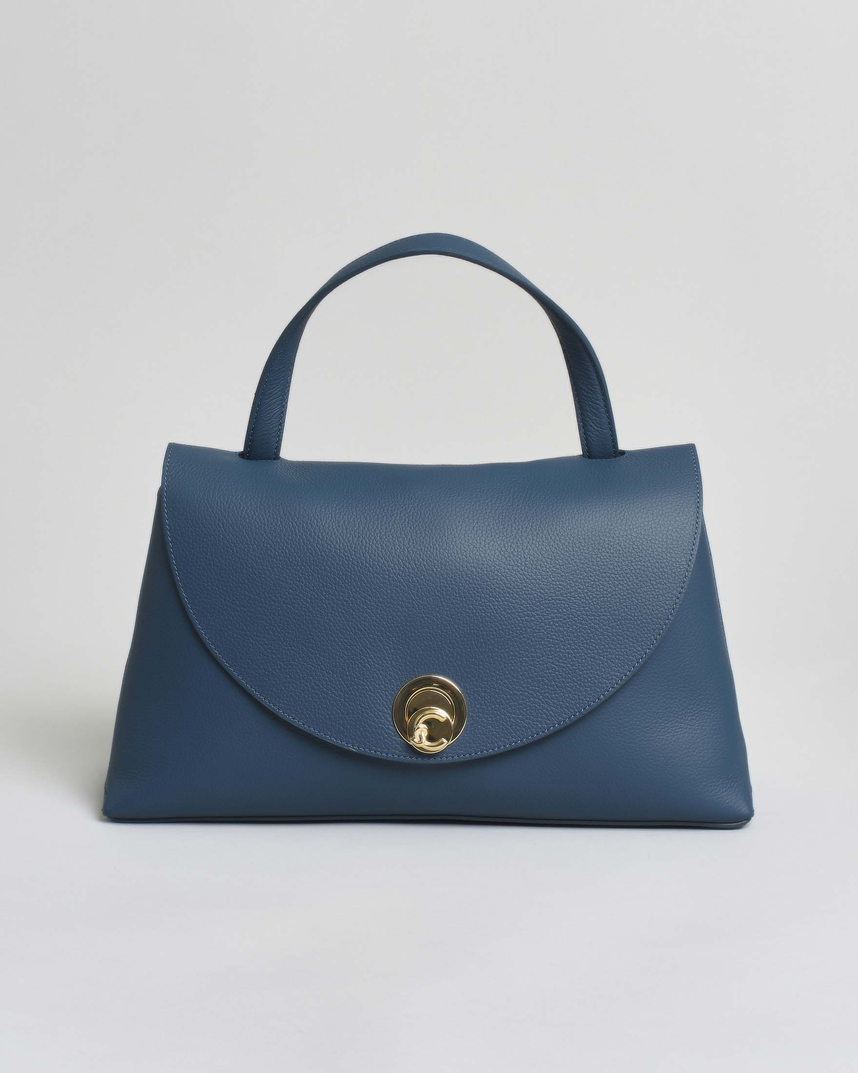 Borsa a mano Coccinelle Nikla Medium color ottanio in pelle con chiusura logo C-ME a girello