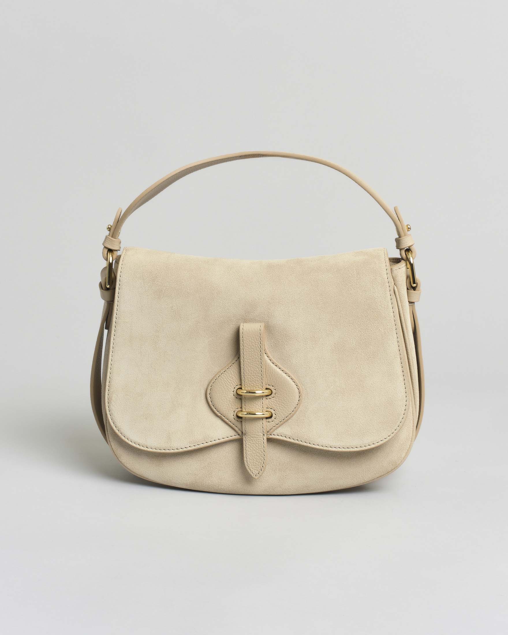 Borsa a mano Coccinelle Mavery Medium in camoscio beige con tracolla e manici