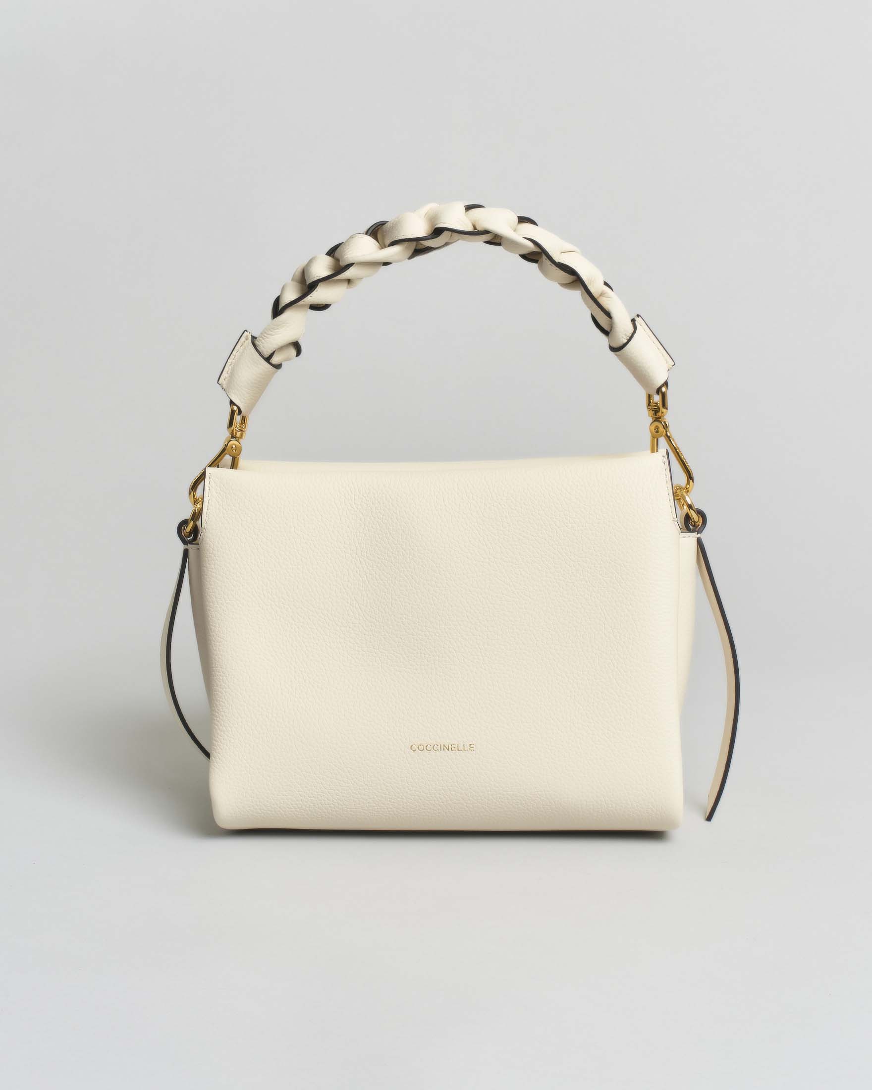 Borsa a mano Coccinelle Boheme Small bianca in pelle double con manico intrecciato