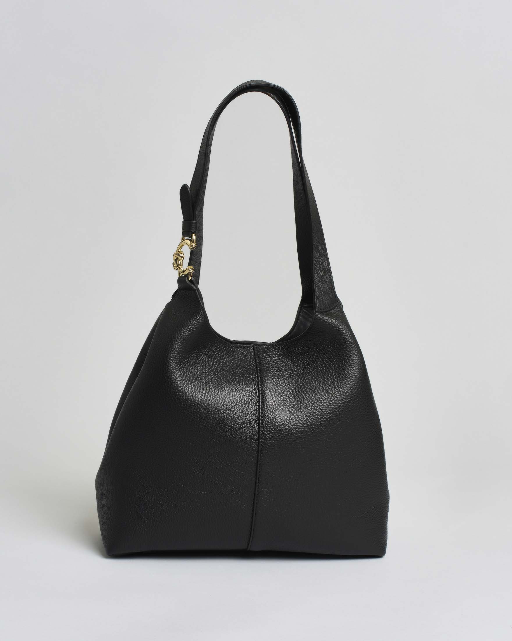 Borsa a spalla C-Easy Coccinelle in pelle martellata nera con manici e chiusura magnetica