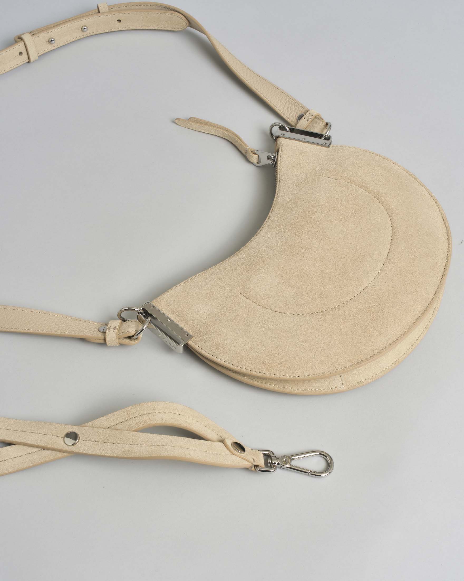 Borsa a spalla Sunup Small in pelle scamosciata beige con manico e tracolla removibili image