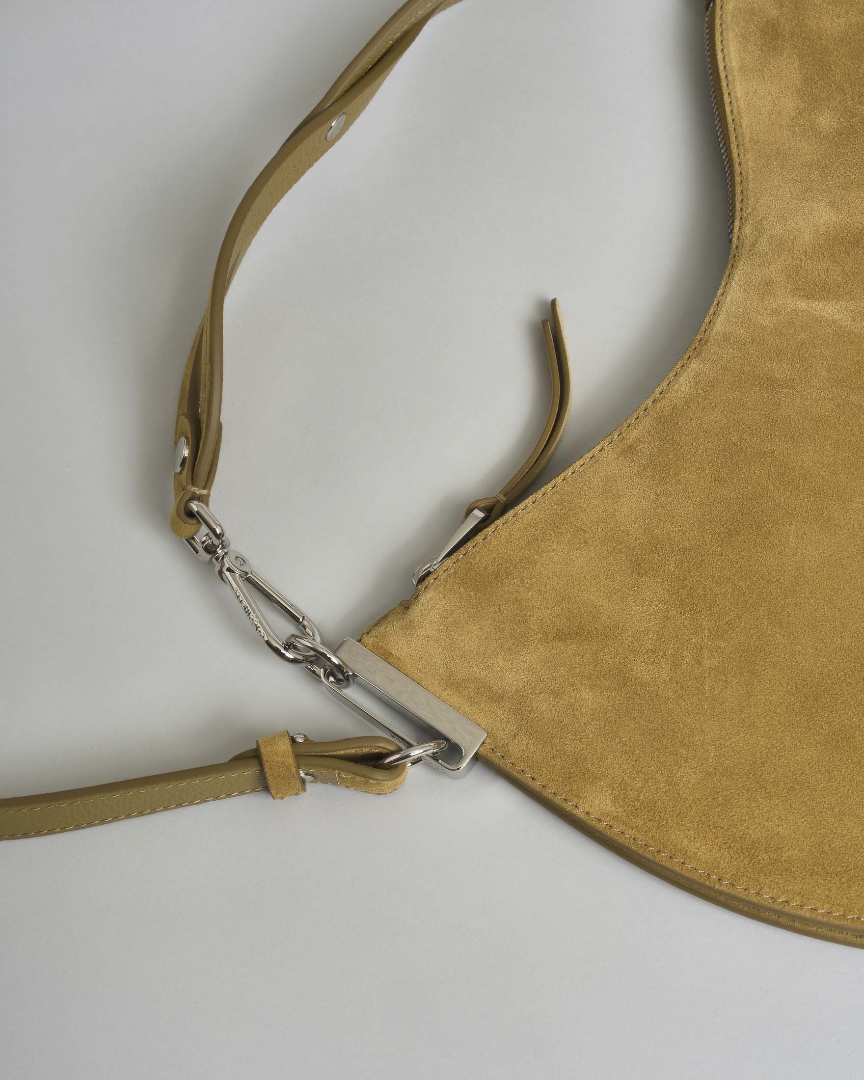 Borsa a spalla Sunup Medium in pelle scamosciata verde oliva con manico e tracolla removibili image