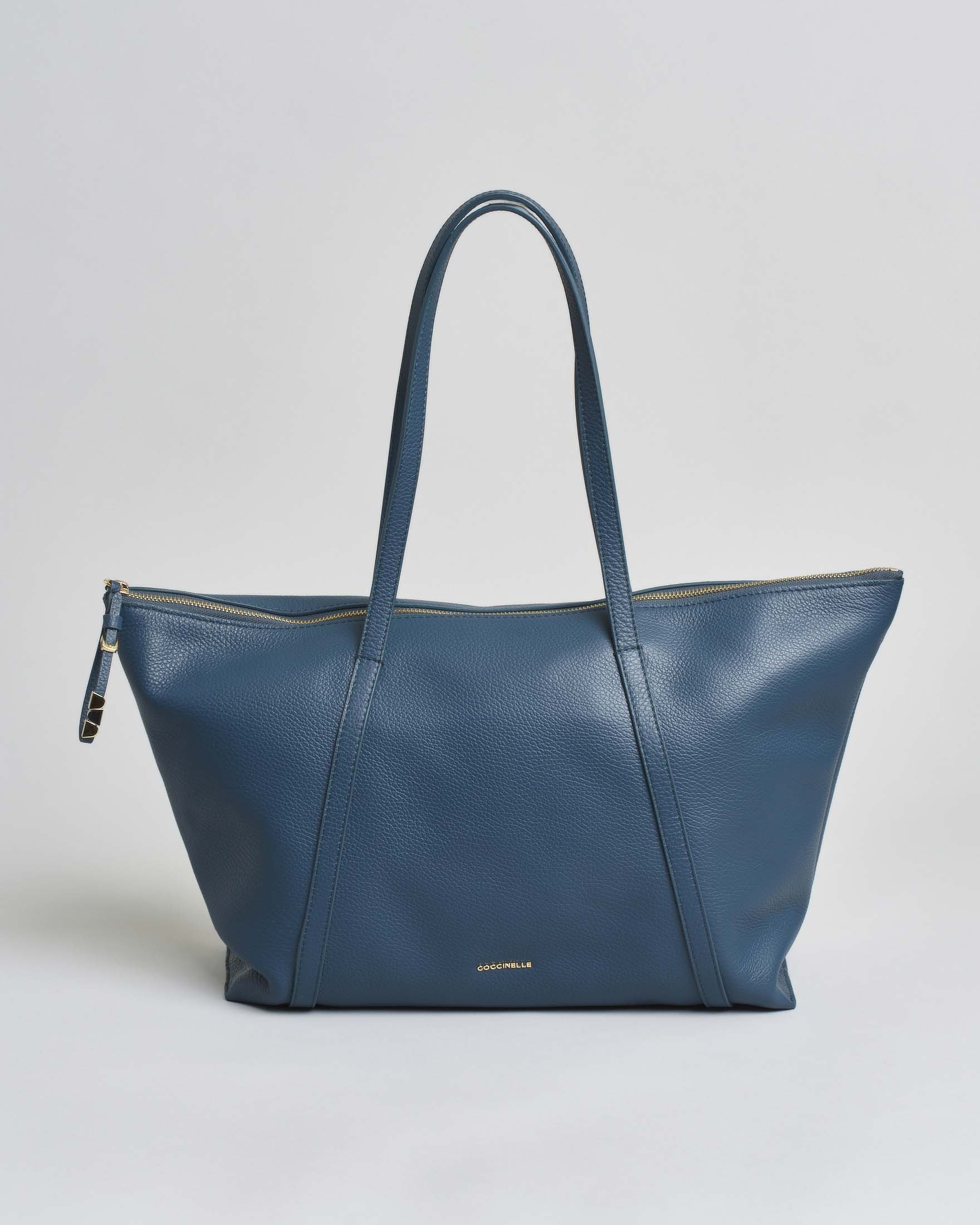 Shopping Bag Nory in pelle martellata color ottanio