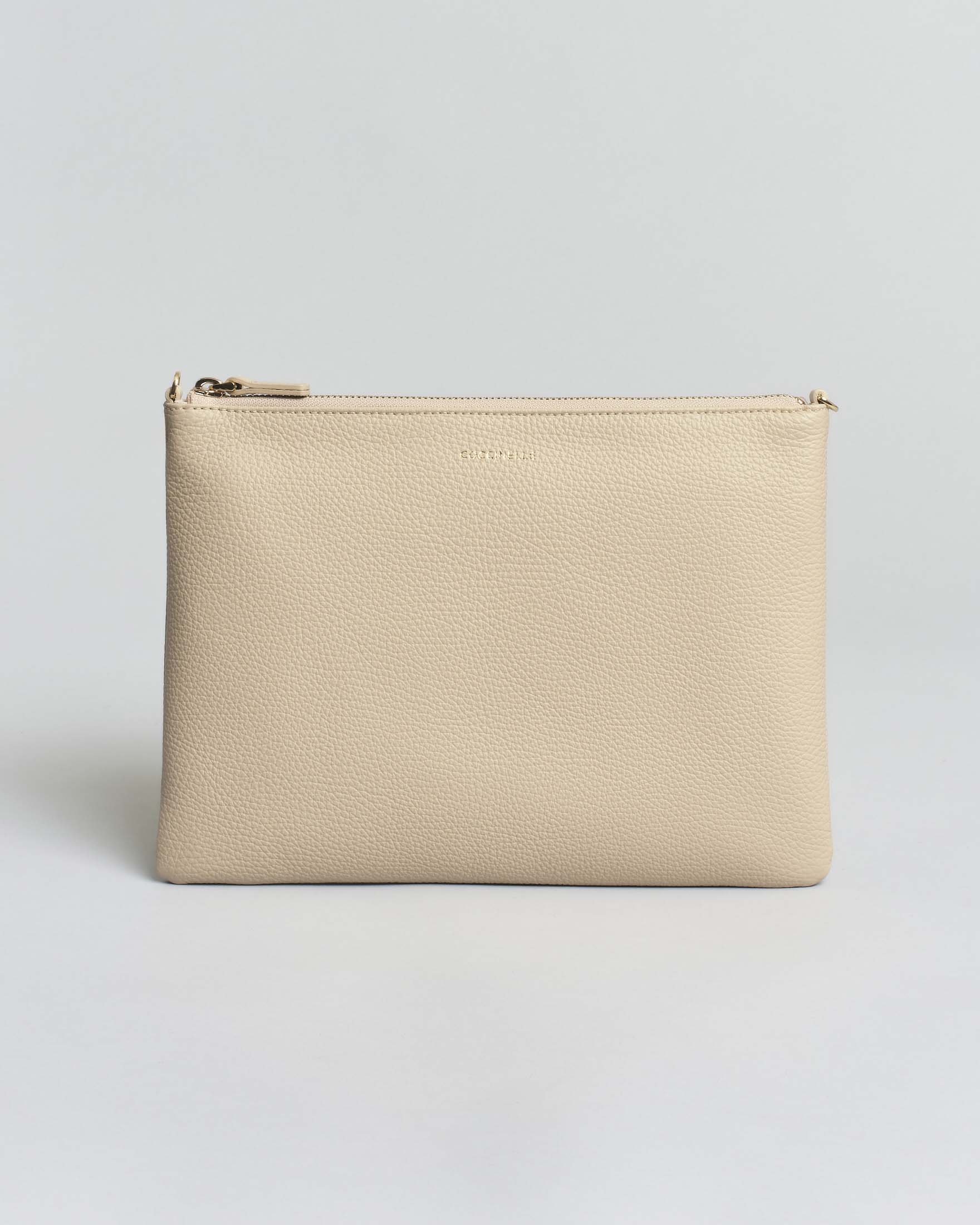 Borsa a tracolla piatta Best in pelle granulata beige con tracolla removibile